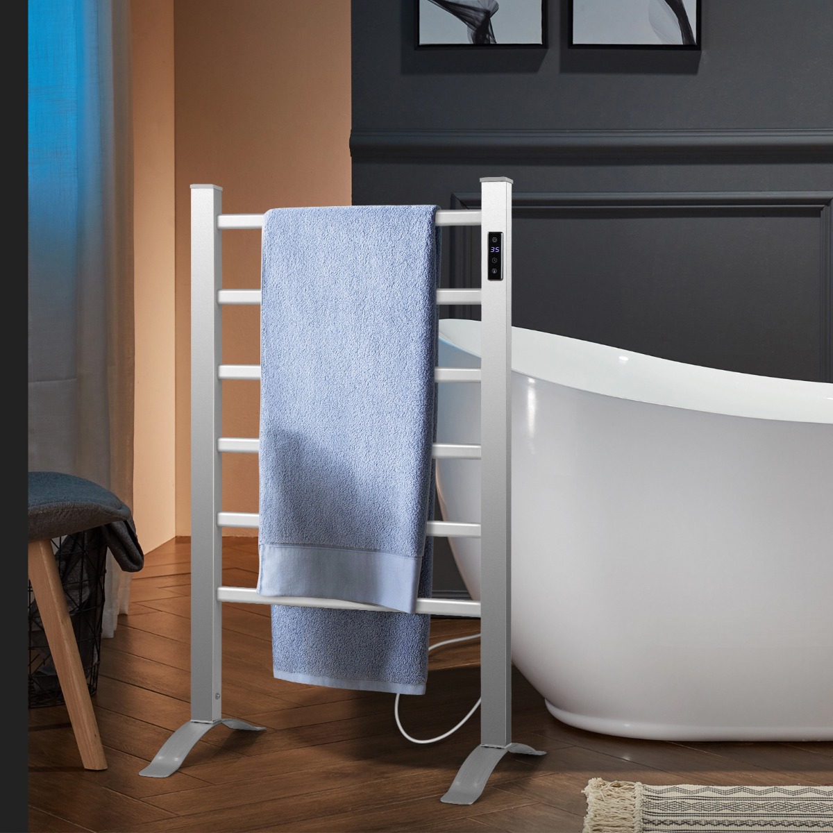 Elektrischer Handtuchwärmer mit 8 Std. Timer & Überhitzungsschutz & LED Display Aluminium