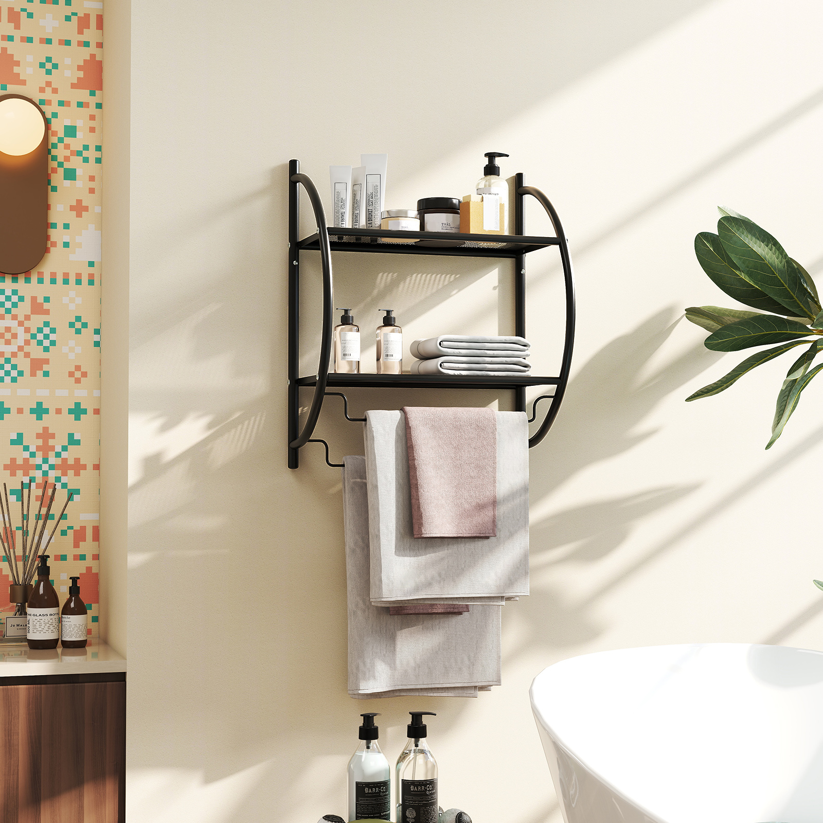 Handtuchhalter Badezimmer Wand Handtuchhalter Badregal 45 x 25,5 x 55 cm Metall Schwarz