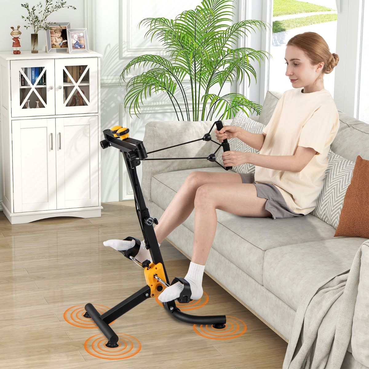 Heimtrainer mit Pedalen Bewegungstrainer mit Verstellbarem Handgriff 53 x 43 x 73-102 cm