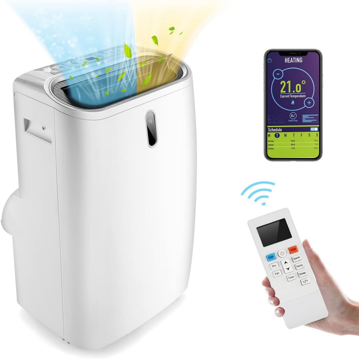 5 in 1 Klimagerät 14000 BTU Heiz&Kühl&Ventilator&Entfeucht Tragbare Klimaanlage für 40 ㎡ 44,5 x 39 x 77 cm Weiß