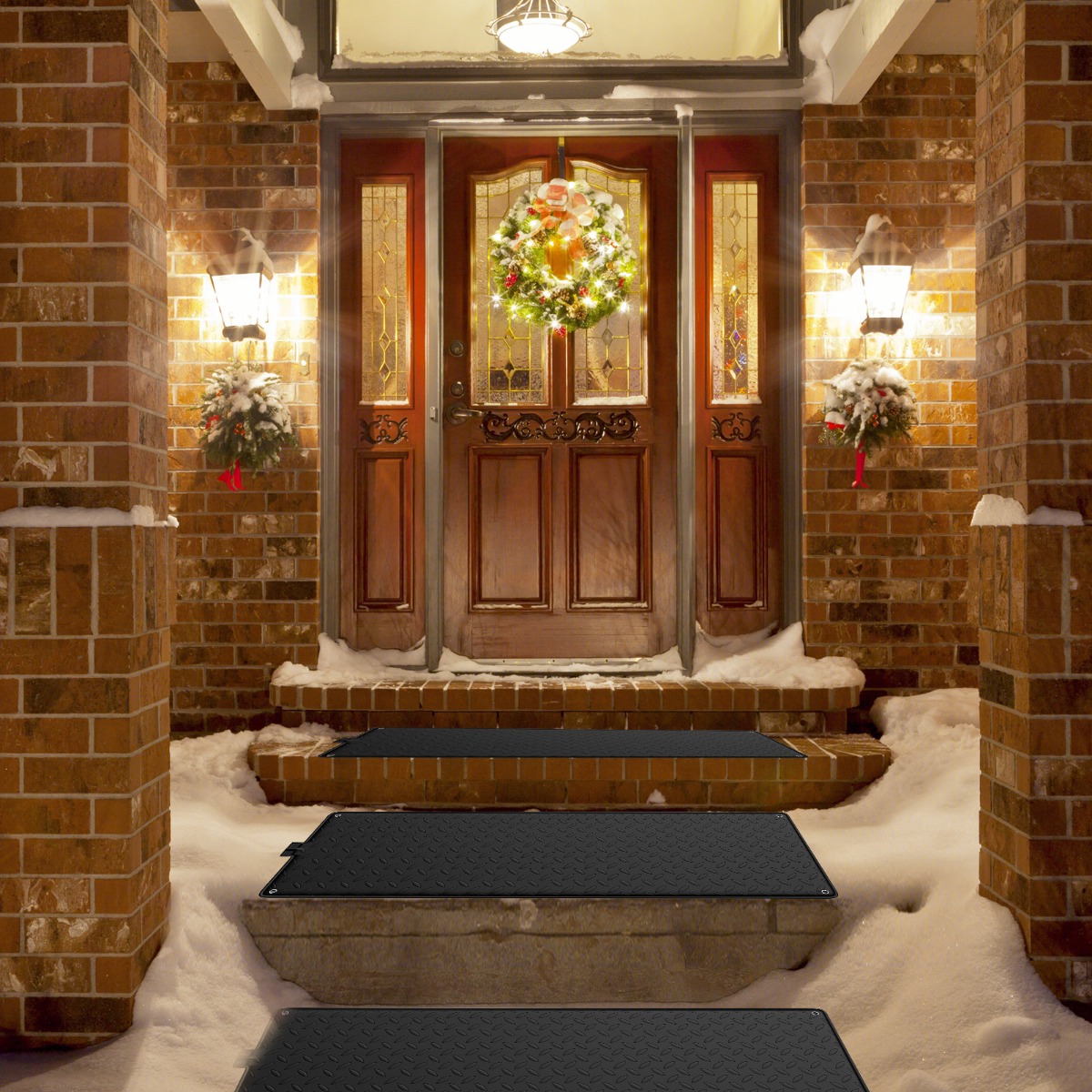 25,5 x 76 cm Gehwegmatte mit Heizung 40℃ Schneeschmelze Matte bis zu 18 Matten anschließen Schwarz mit Stromkabel