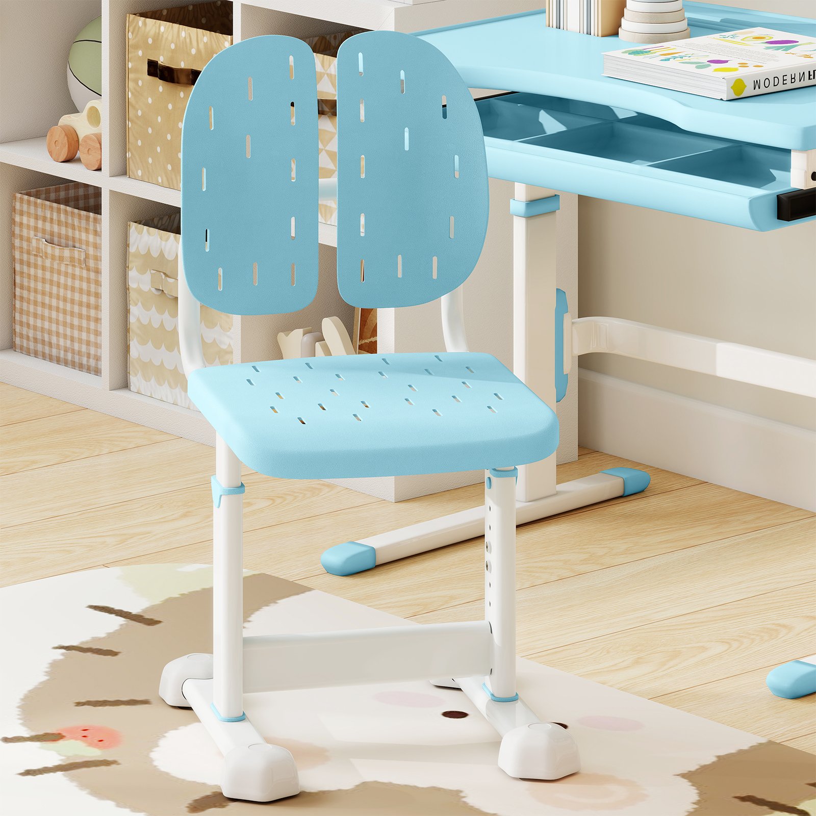 Höhenverstellbarer Kinderstuhl Kinder-Schreibtischstuhl Kinder-Studienstuhl mit Doppel-Rückenstütze Blau