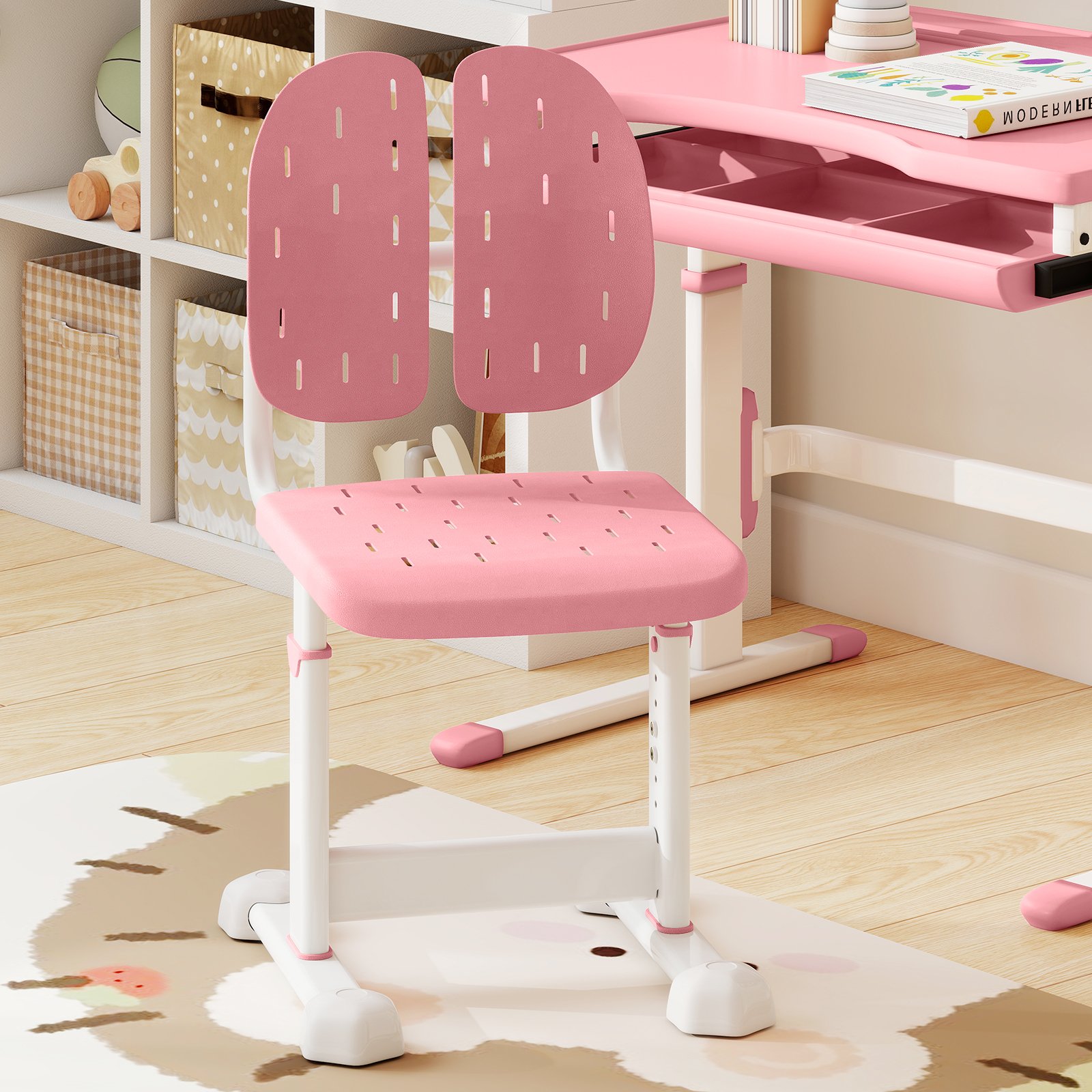 Höhenverstellbarer Kinderstuhl Kinder-Schreibtischstuhl Kinder-Studienstuhl mit Doppel-Rückenstütze Rosa