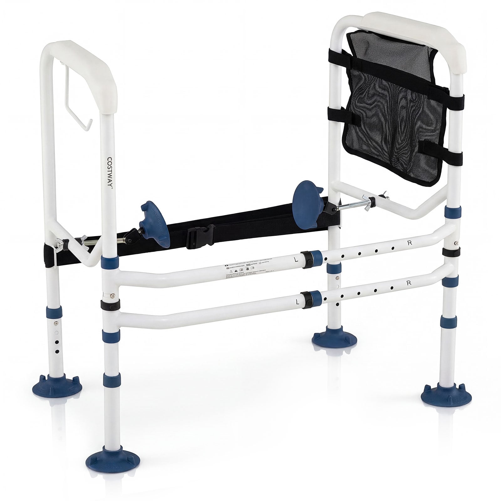 Höhenverstellbare Wc Aufstehhilfe Breitenverstellbar mit Elastischem Band Netz Tasche Halter für Senioren Weiß