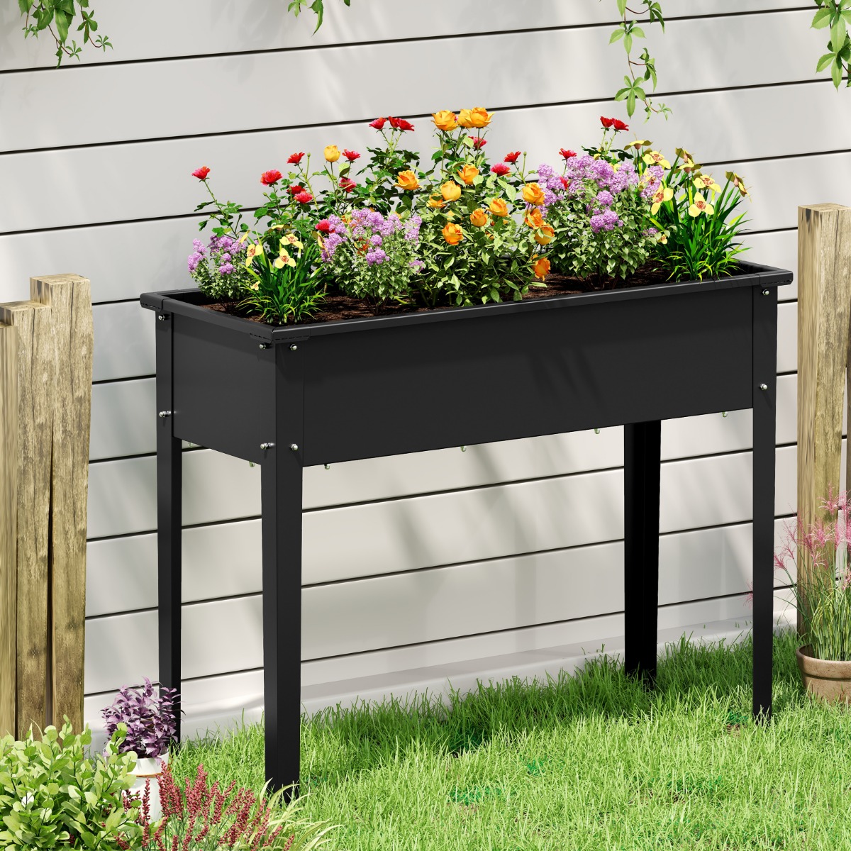 Hochbeet Metall erhöhtes Gartenbeet bis 50 kg Pflanzgefäß 100 x 40 x 80 cm Schwarz