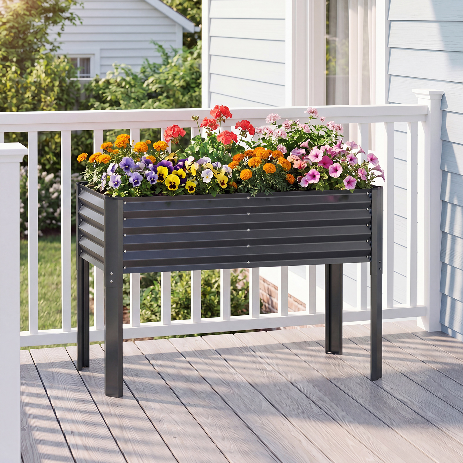 Hochbeet Metall Pflanzkasten mit Beinen Erhöhtes Pflanzgefäß mit Abflusssystem Blumenkasten Grau
