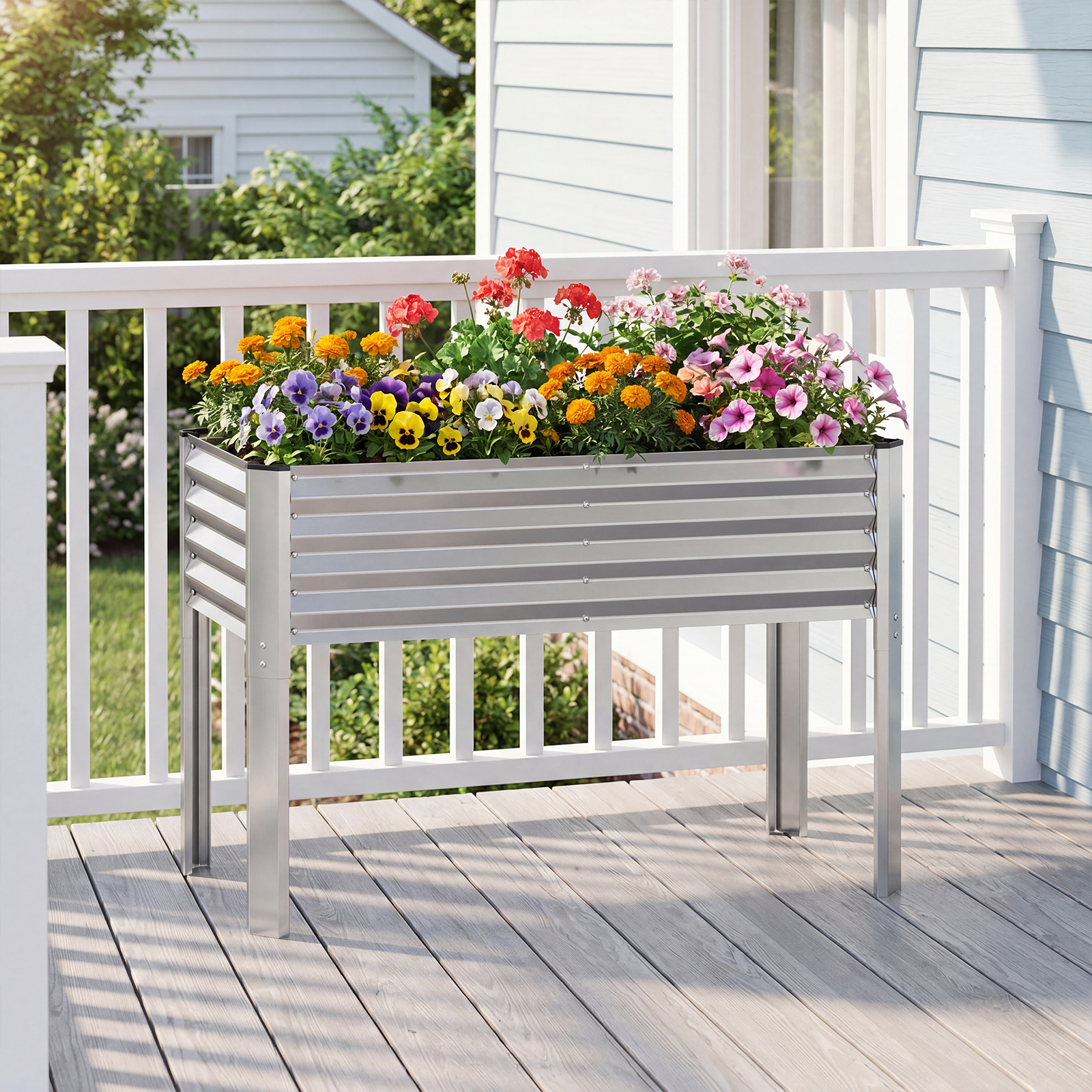 Hochbeet Metall Pflanzkasten mit Beinen Erhöhtes Pflanzgefäß mit Abflusssystem Blumenkasten Silber