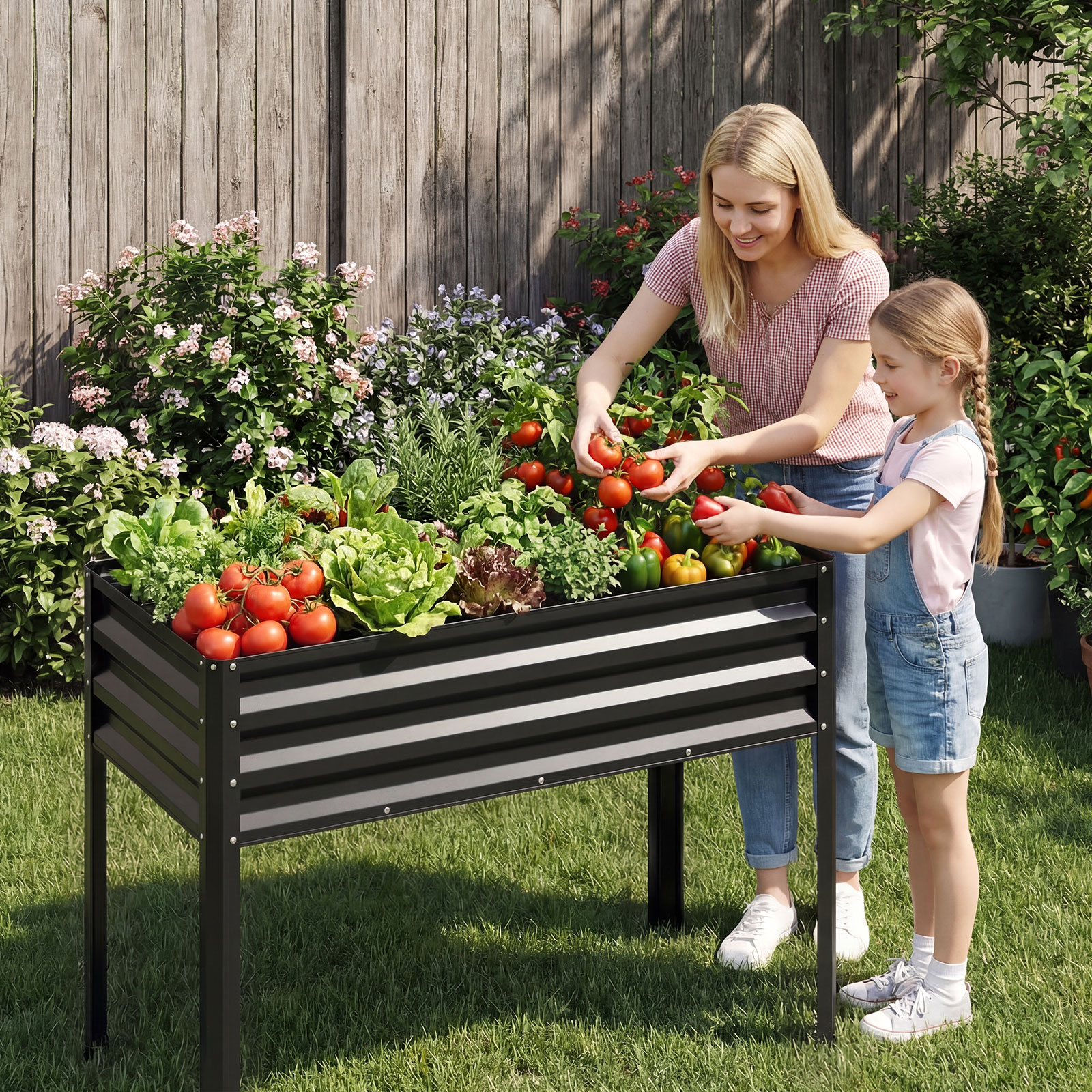 Hochbeet mit Beinen aus Metall Erhöhtes Gartenbeet Stabiler Pflanzkasten für Balkon Terrasse & Garten Schwarz