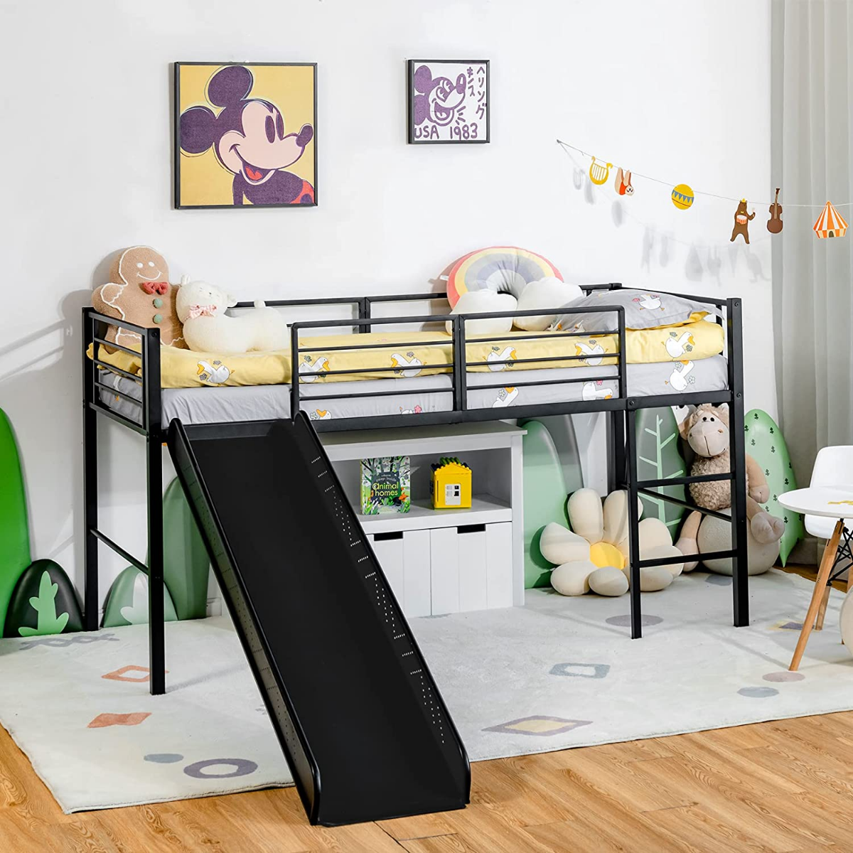 Hochbett Hochbett-Stahlrahmen Kinderbett-Rahmen für Jungs & Mädchen (Matratze nicht enthalten) Schwarz