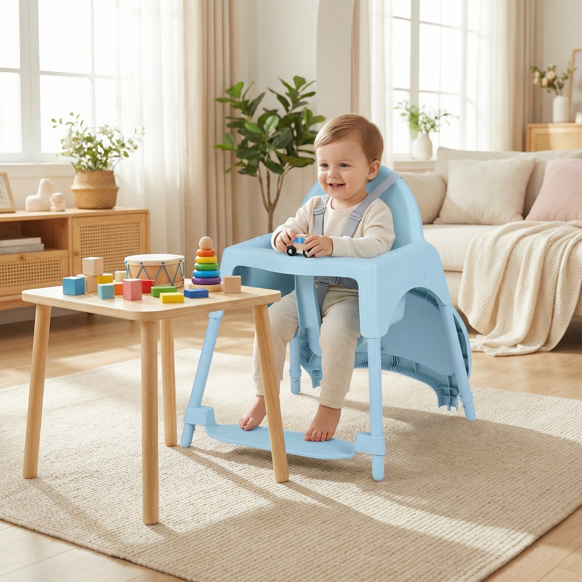 4-in-1 wandelbarer Hochstuhl für Babys Babyhochstuhl mit 2 Höhen Kinderstuhl Blau