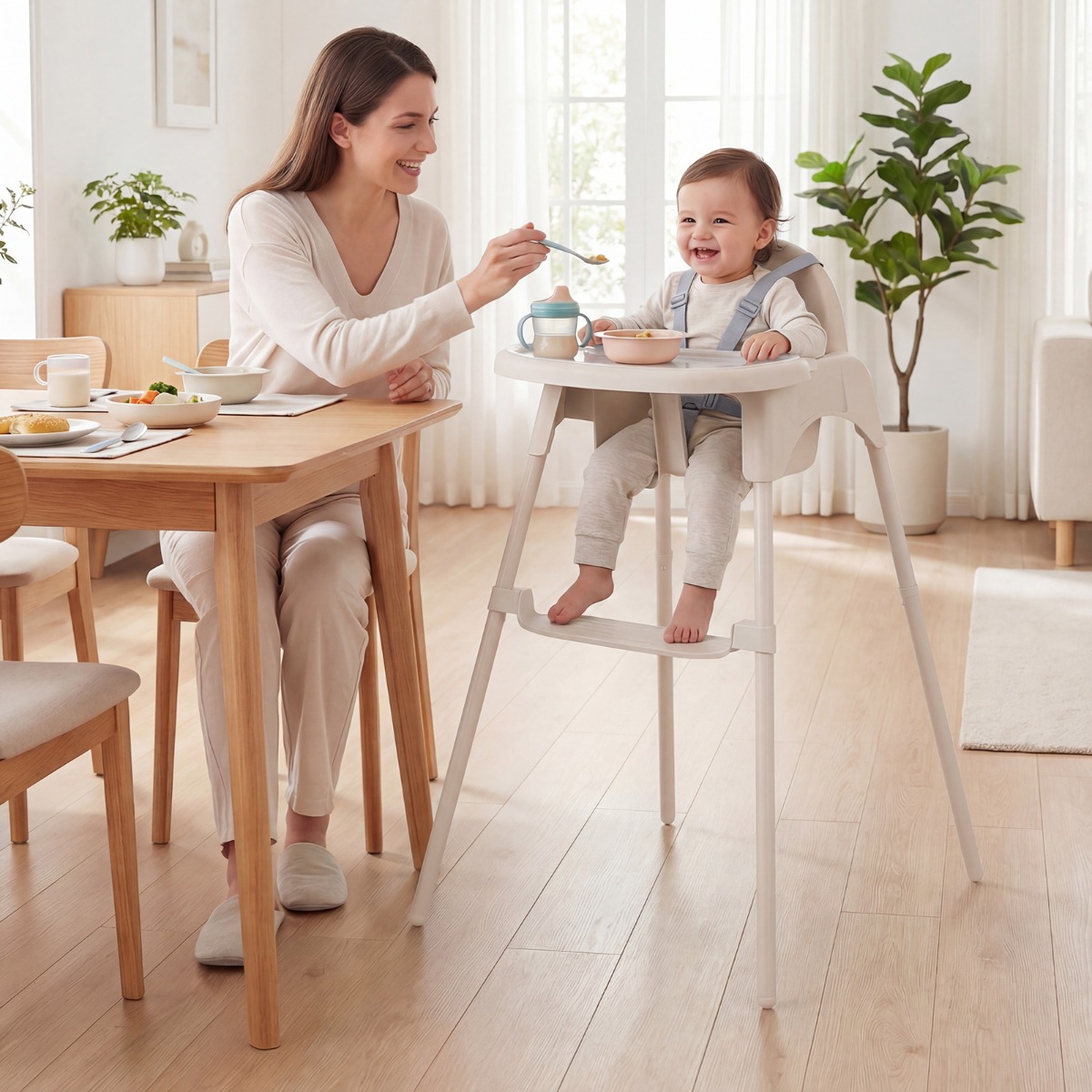 4-in-1 wandelbarer Hochstuhl für Babys Babyhochstuhl mit 2 Höhen Kinderstuhl Khaki