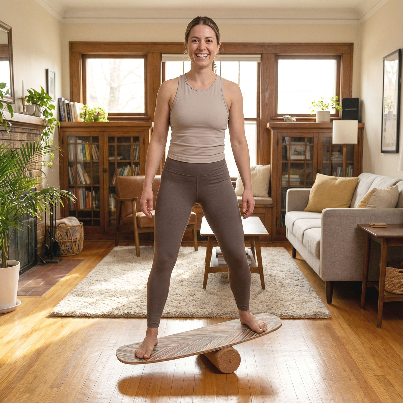 Holz Balance Board Trainer mit Stabilisiertem Kork-Roller Fortgeschrittenes Wackelbrett Skateboard