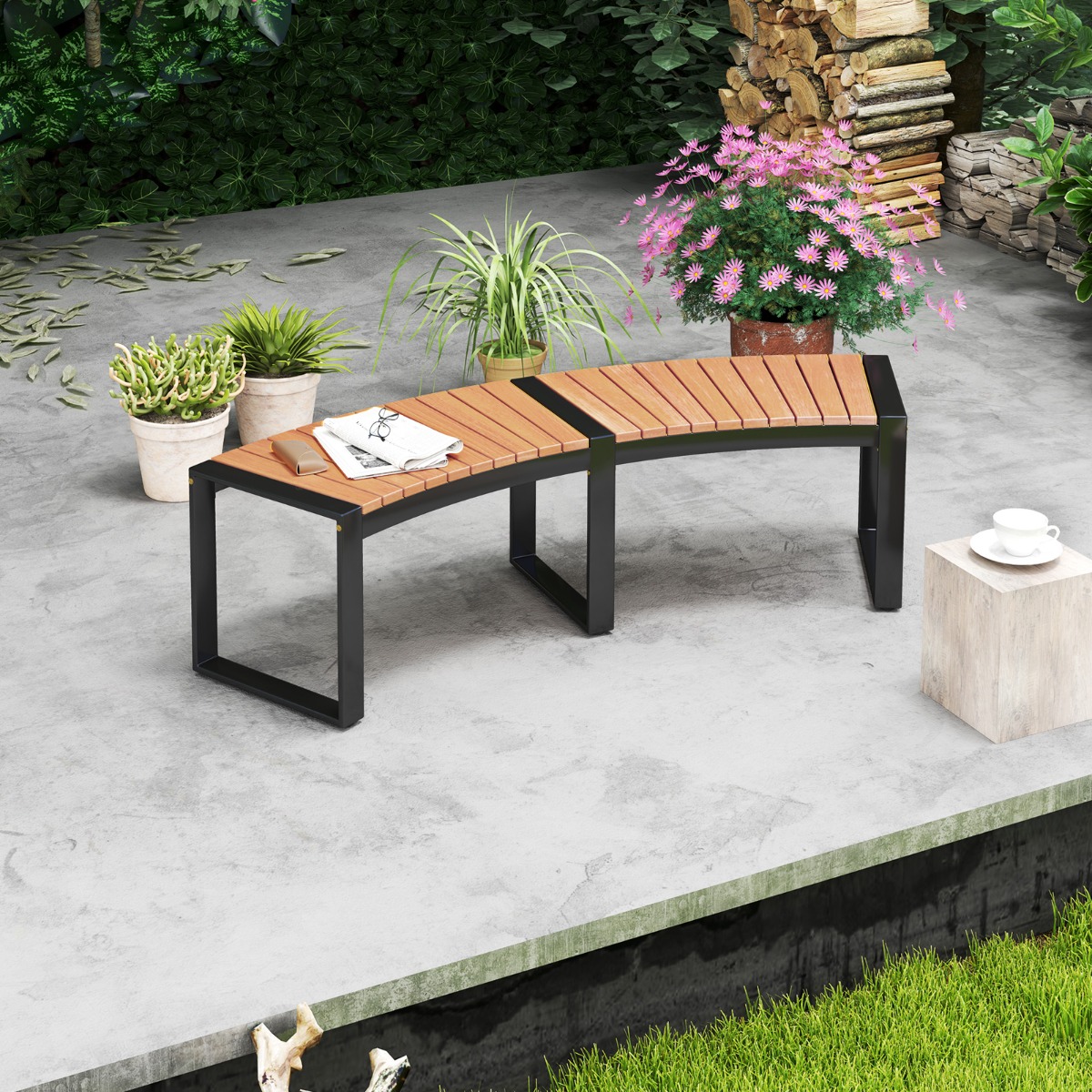 Gartenbank ohne Rückenlehne Wetterfeste Sitzbank bis 360 kg Belastbar Parkbank