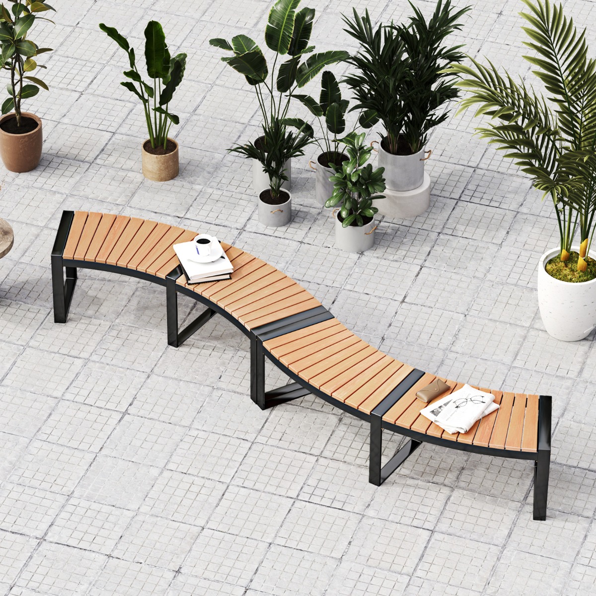 2er Set Gartenbank ohne Rückenlehne Wetterfeste Sitzbank bis 360 kg Belastbar Parkbank