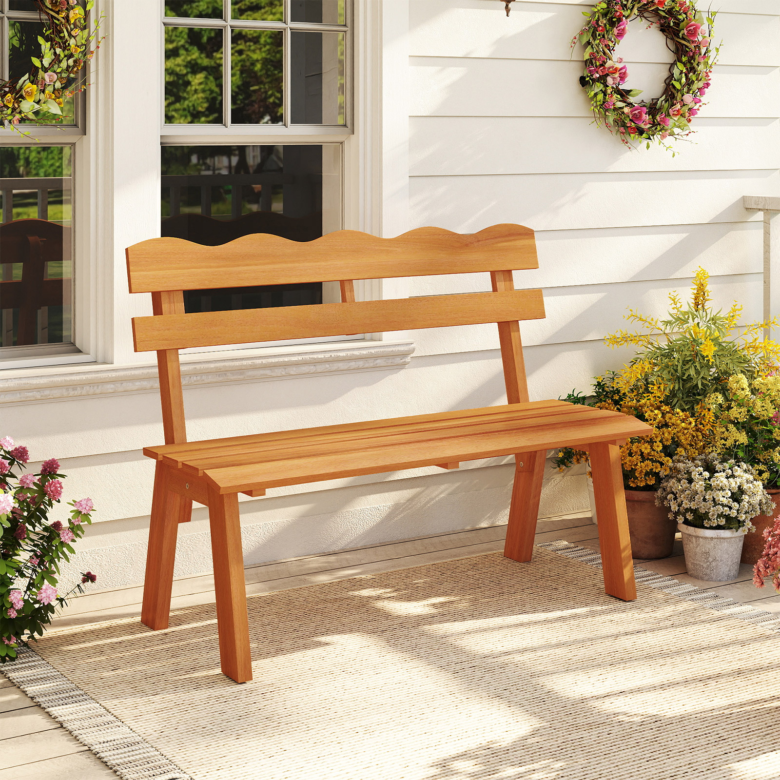 Holz Gartenbank aus Akazienholz bis 360 kg Belastbar 2-Sitzer Balkonbank Wetterfeste Holzbank
