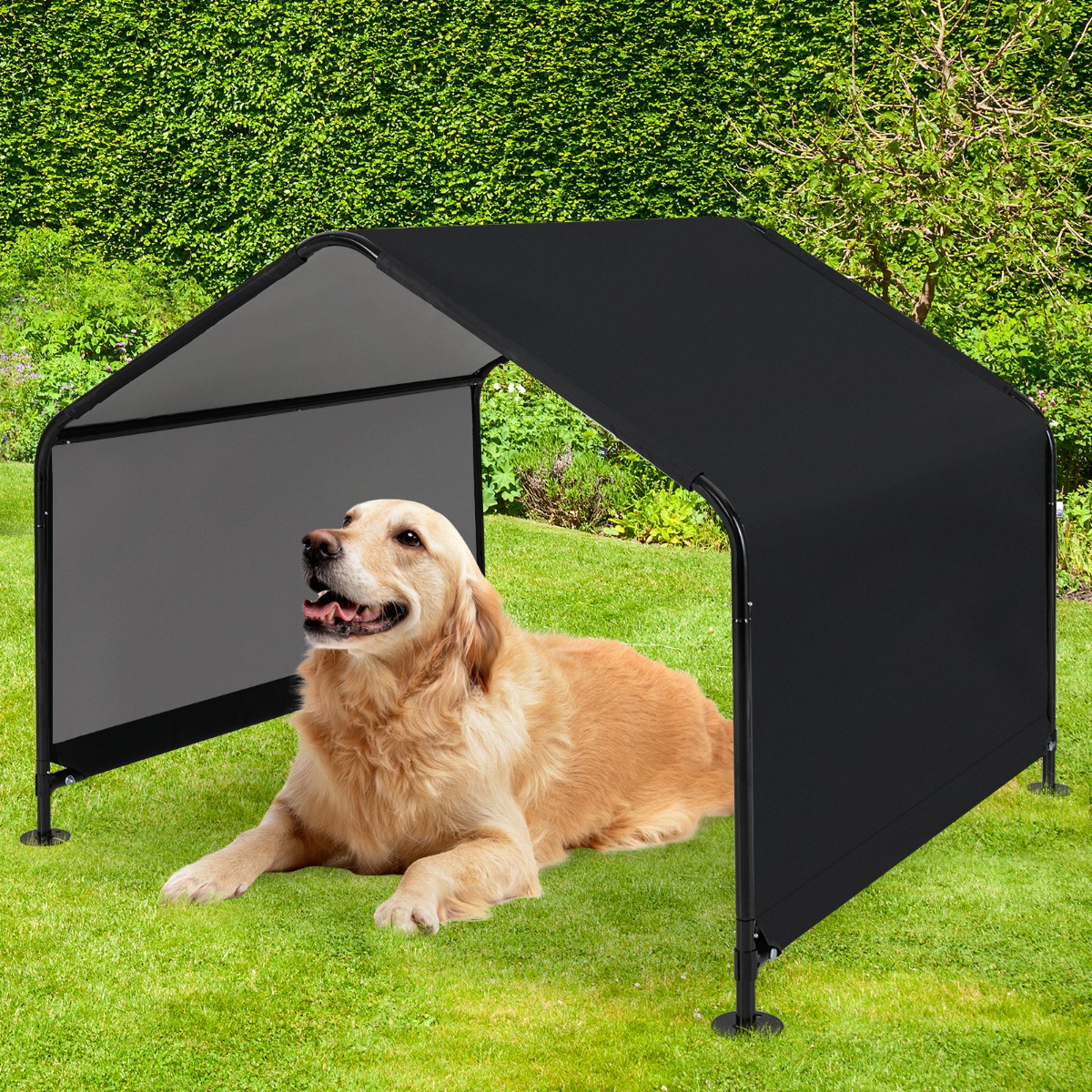 Hundehütte Outdoor Hundezelt für große mittlere & kleine Hunde Haustierzelt wasserabweisend 129 x 124 x 108 cm Schwarz