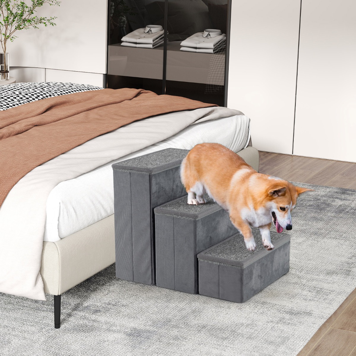 3-Stufen Hundetreppe Rutschfeste Faltbare Hunderrampe Tragbare Haustier Kletterleiter