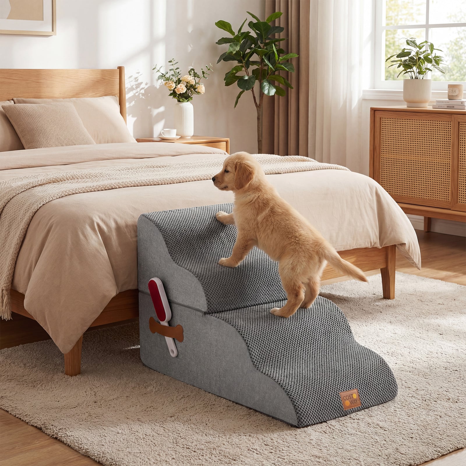 Hundetreppe 4 Stufen 50 cm Hoch Haustiertreppe Hundetreppe für Kleine Hunde Grau