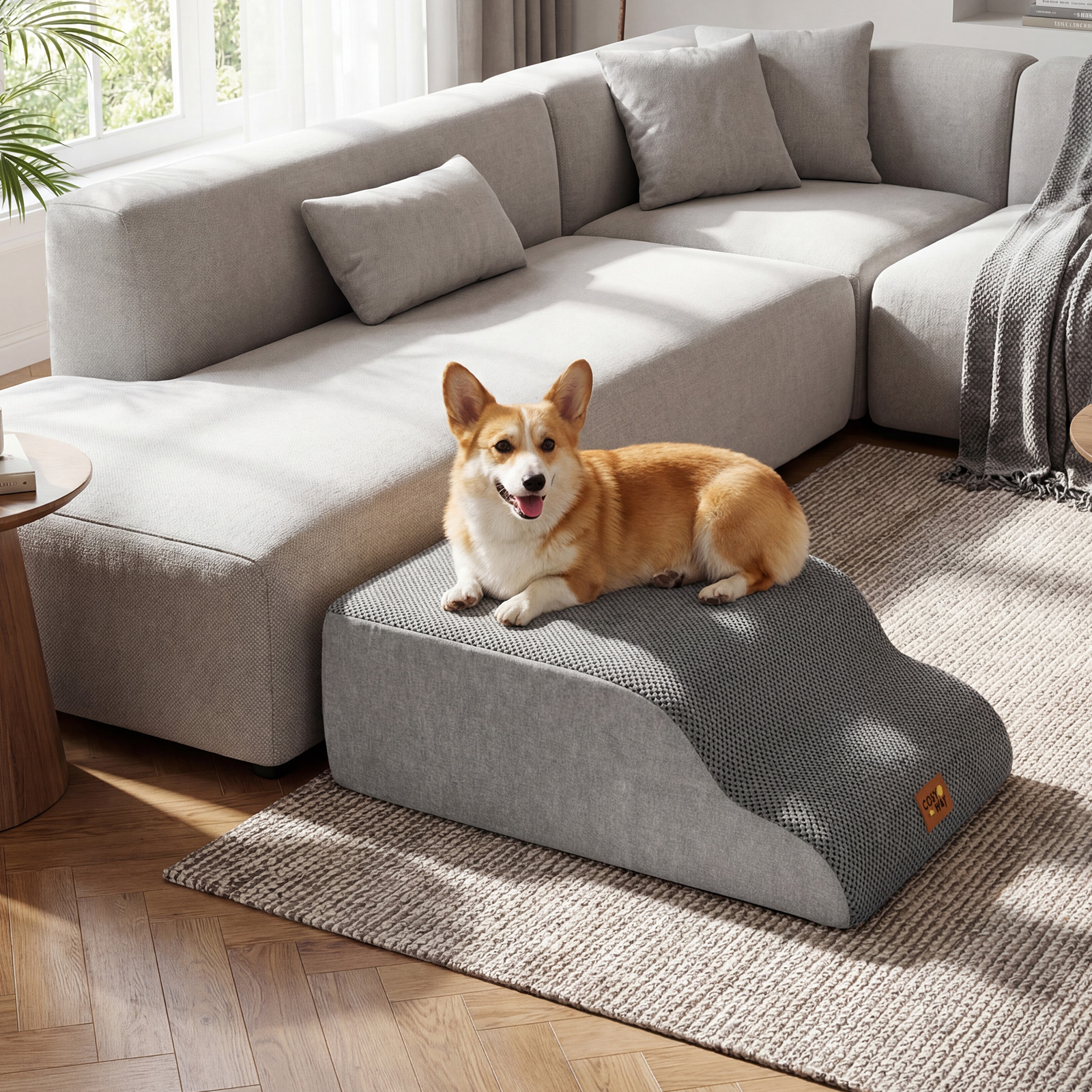 Hundetreppe 5 Stufen 50 cm Hoch Haustiertreppe Hundetreppe für Kleine Hunde Grau