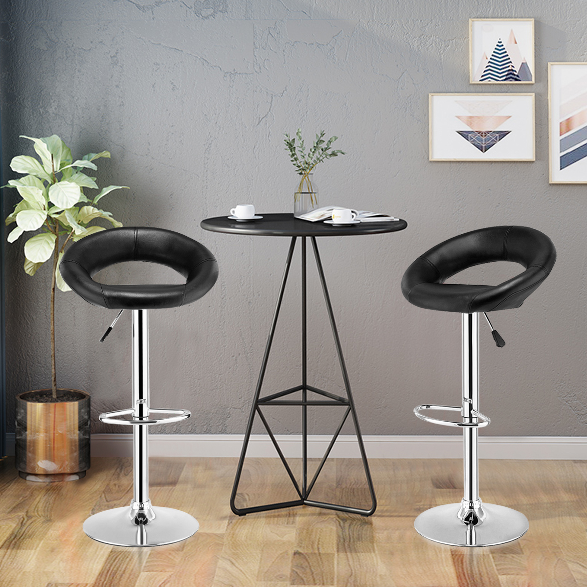 2er-Set Barstühle Barhocker Drehstuhl Küchen-Hocker Weiß/Schwarz-Schwarz