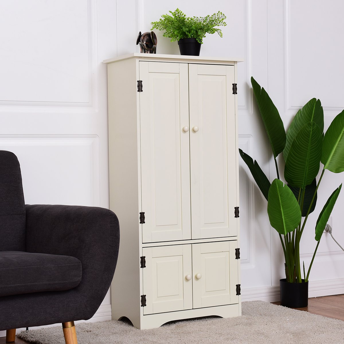 Antik Holz Highboard Hochschrank Kommode mit Verstellbaren Ablageboden