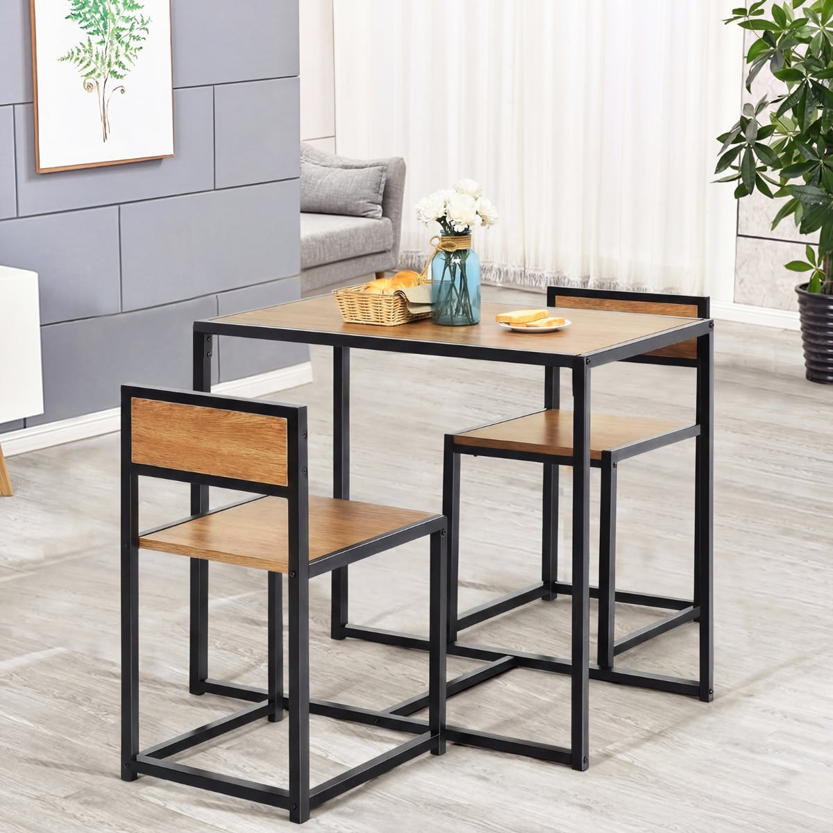 3 tlg. Tischgruppe Essgruppe Bartisch-Set Küchentisch Esstisch Tisch + 2 Stühle Natur