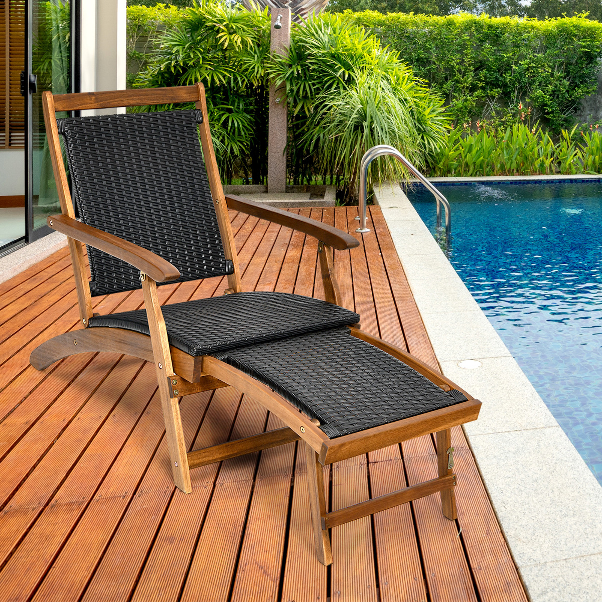 Sonnenliege Klappbar Gartenliege mit Ausziehbarer Fußteil & Ergonomischer Rückenlehne