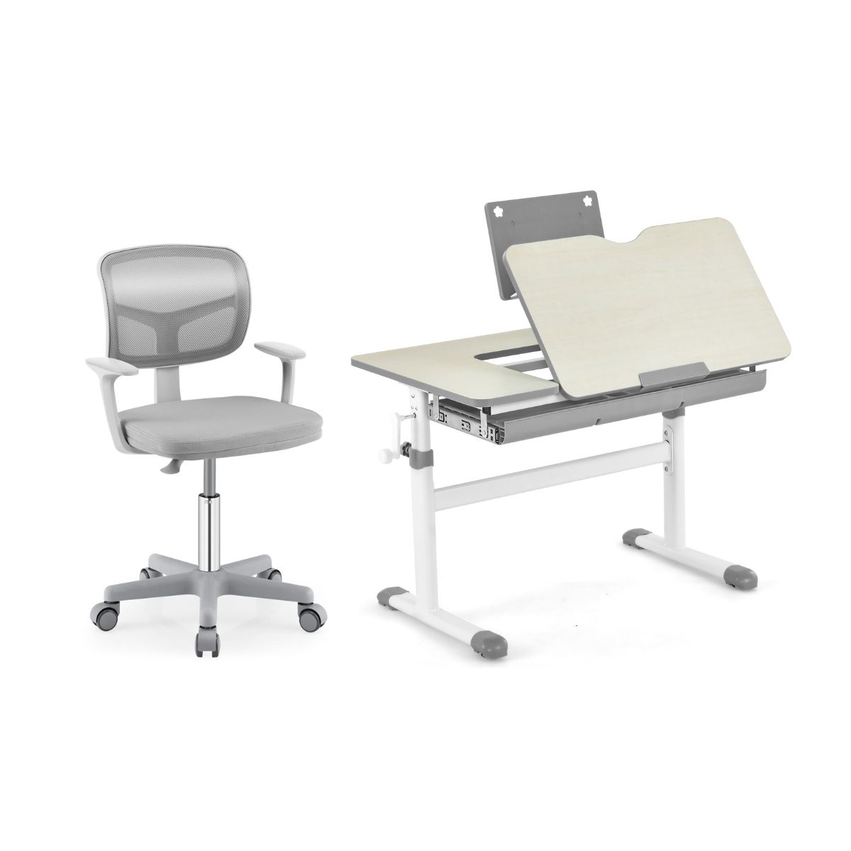 Kinderschreibtisch höhenverstellbar Schülerschreibtisch mit Kinder Schreibtischstuhl für 3-10 J. Kinder Grau