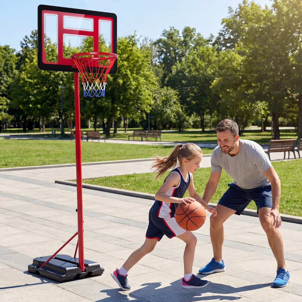 Kinder Basketballkorb 95-155 cm höhenverstellbares Basketballständer mit befüllbarem Sockel Rot