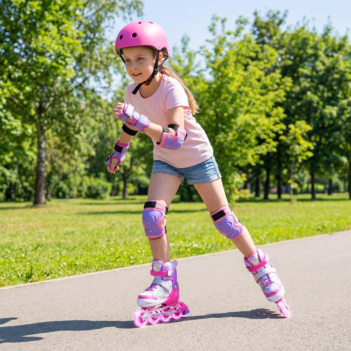 Inliner für Kinder Inline Skates 4 Größen Verstellbar Kinderrollschuhe mit Leuchtenden Rädern Rosa L