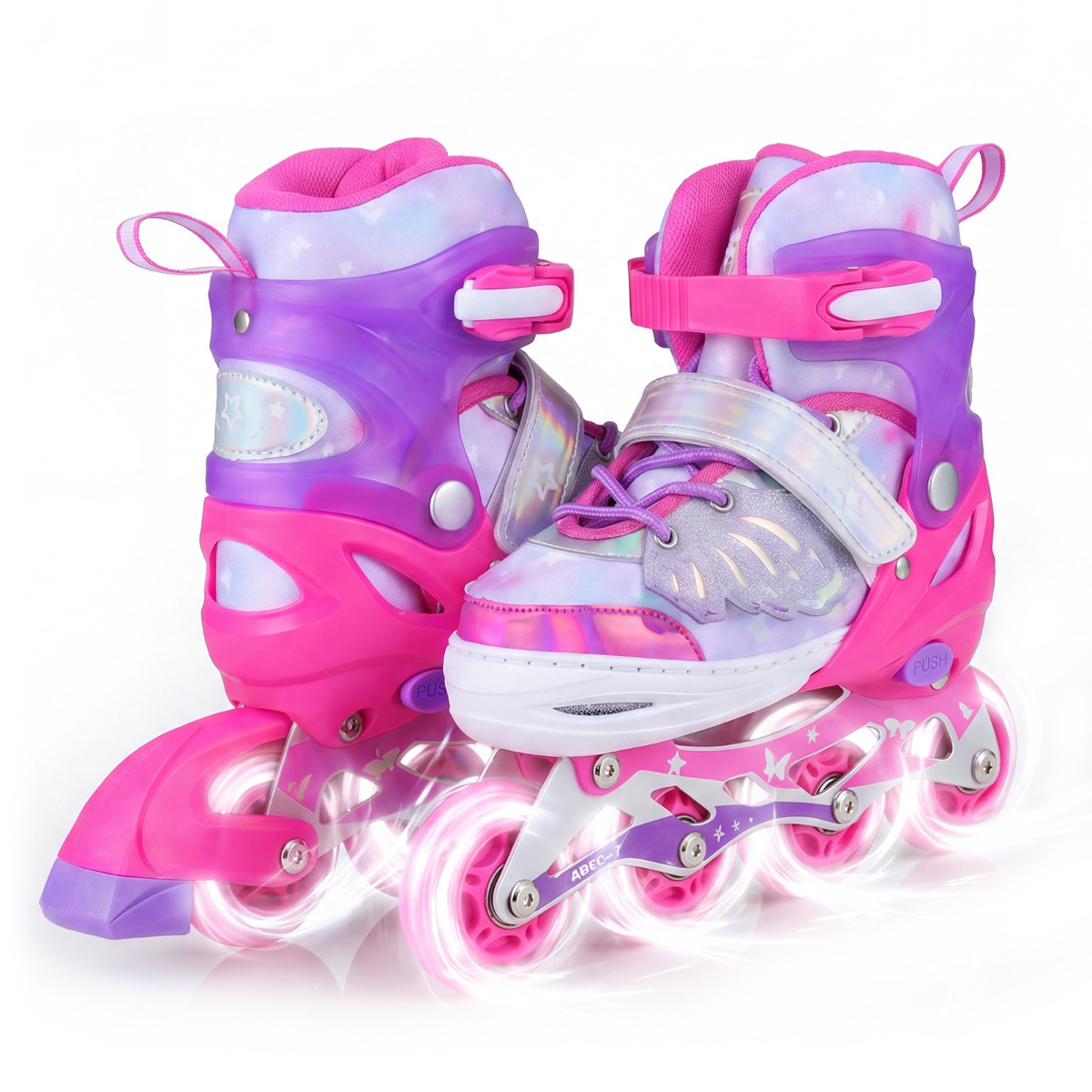 Inliner für Kinder Inline Skates 4 Größen Verstellbar Kinderrollschuhe mit Leuchtenden Rädern Rosa M