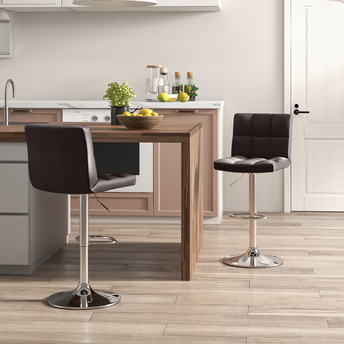 2er Set 360° Drehbarer Barhocker aus Kunstleder Höhenverstellbarer Barstuhl Sitzhocker Braun