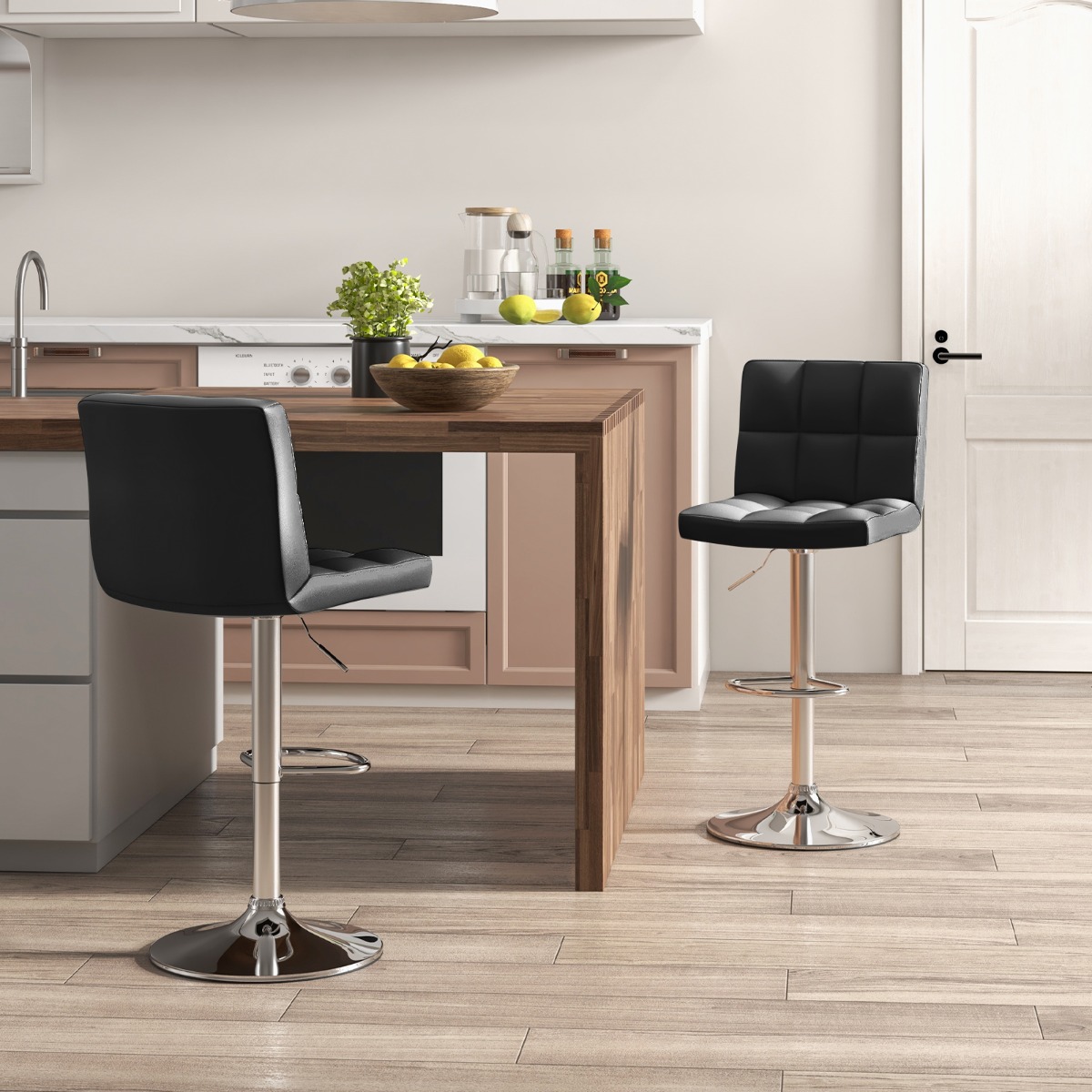 2er Set 360° Drehbarer Barhocker aus Kunstleder Höhenverstellbarer Barstuhl Sitzhocker Schwarz