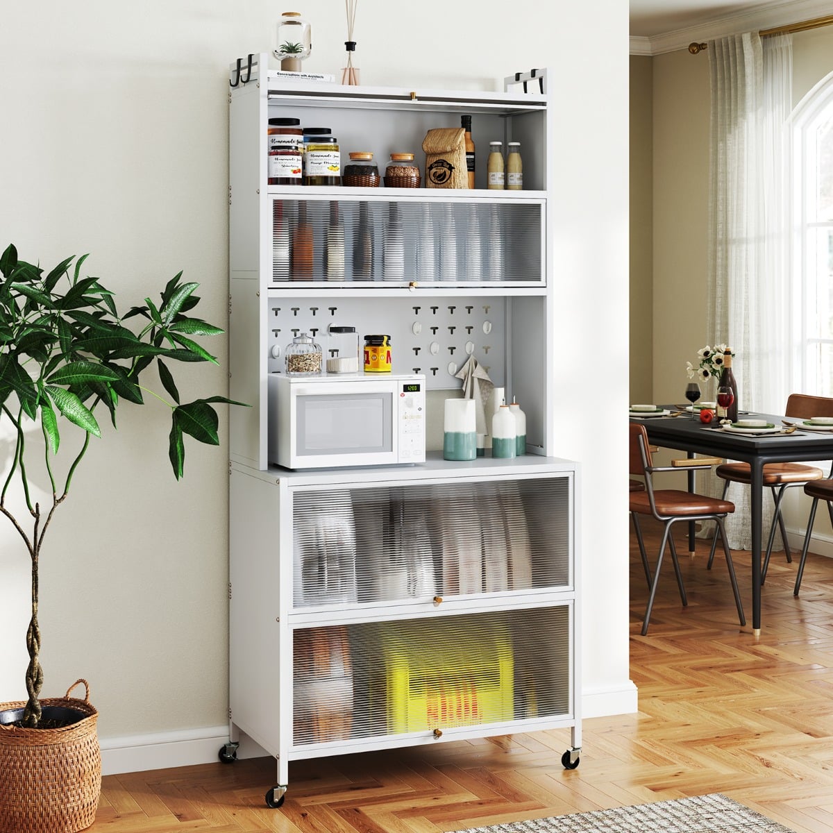 Küchenschrank mit 6 Ebenen Buffet-Schrank mit Regal freistehendes Backregal mit Stauraum Weiß