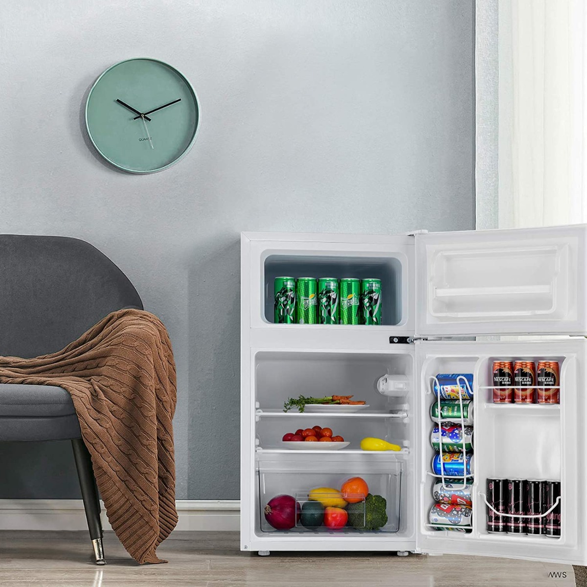 90L Mini-Kühlschrank separates Gefrierfach Kompakter Kühlschrank 48,5 x 49,5 x 86 cm Weiß