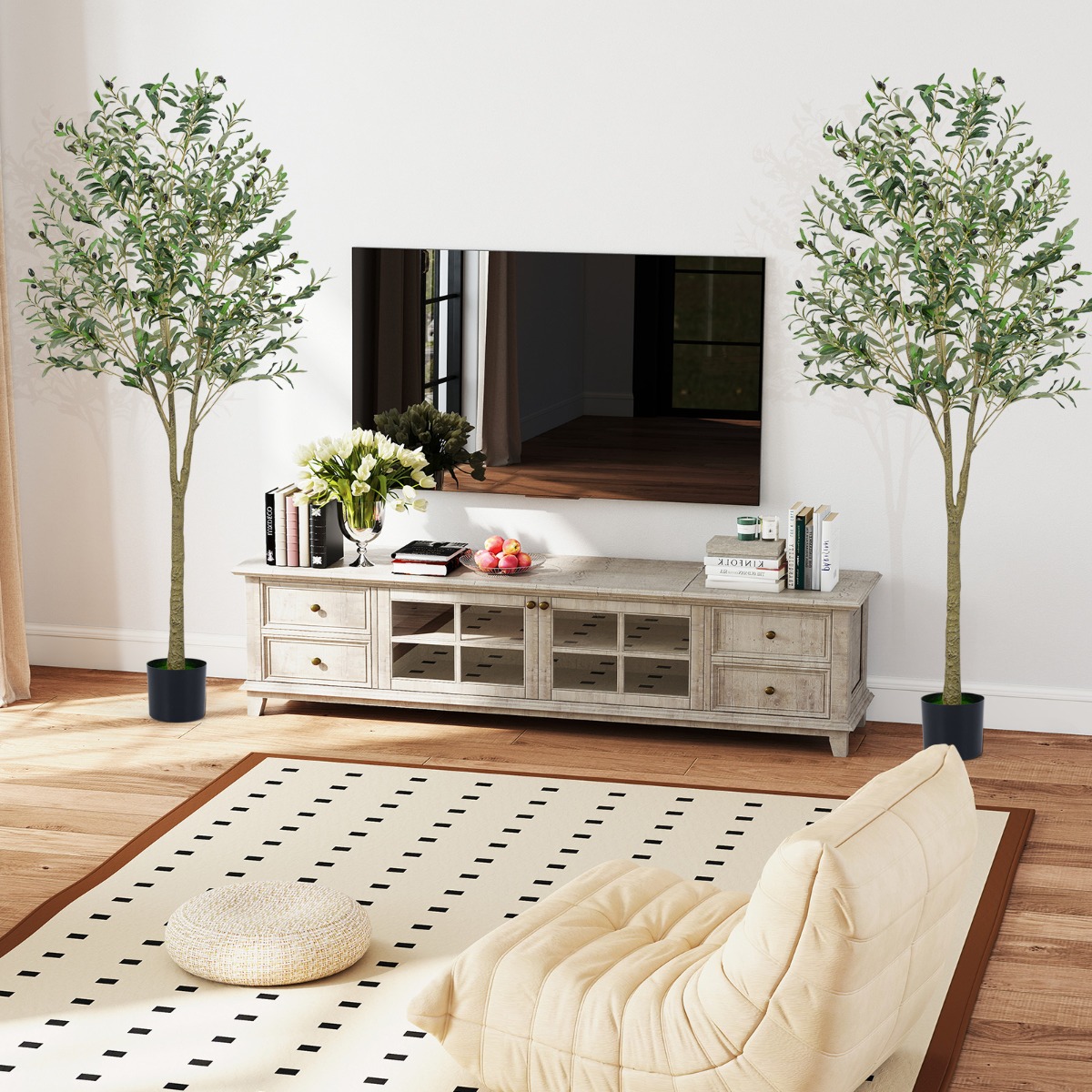 2er Set künstliche Olivenbäume 180 cm hohe künstliche Olivenpflanzen mit Kunststoff-Pflanzgefäß Grün