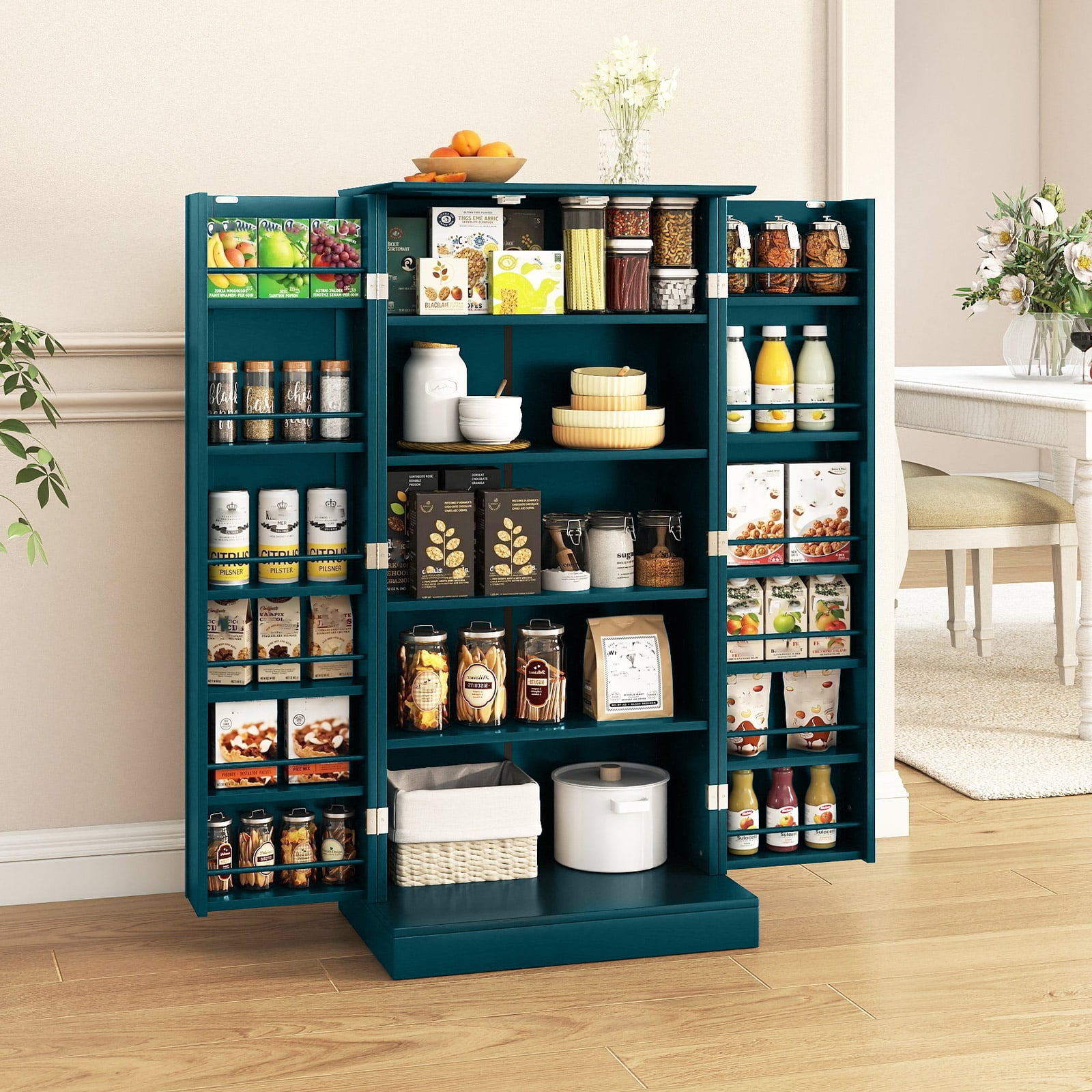 Küchenschrank mit 2 Türen & 6 Verstellbaren Einlegeböden Vorratsschrank Grün
