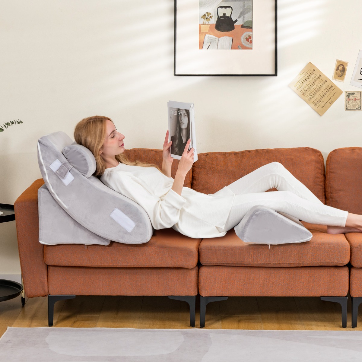 Keilkissen-Set 4-Teiliges Bettkeilkissen Postoperatives Memory-Schaum-Kissen-Set Grau