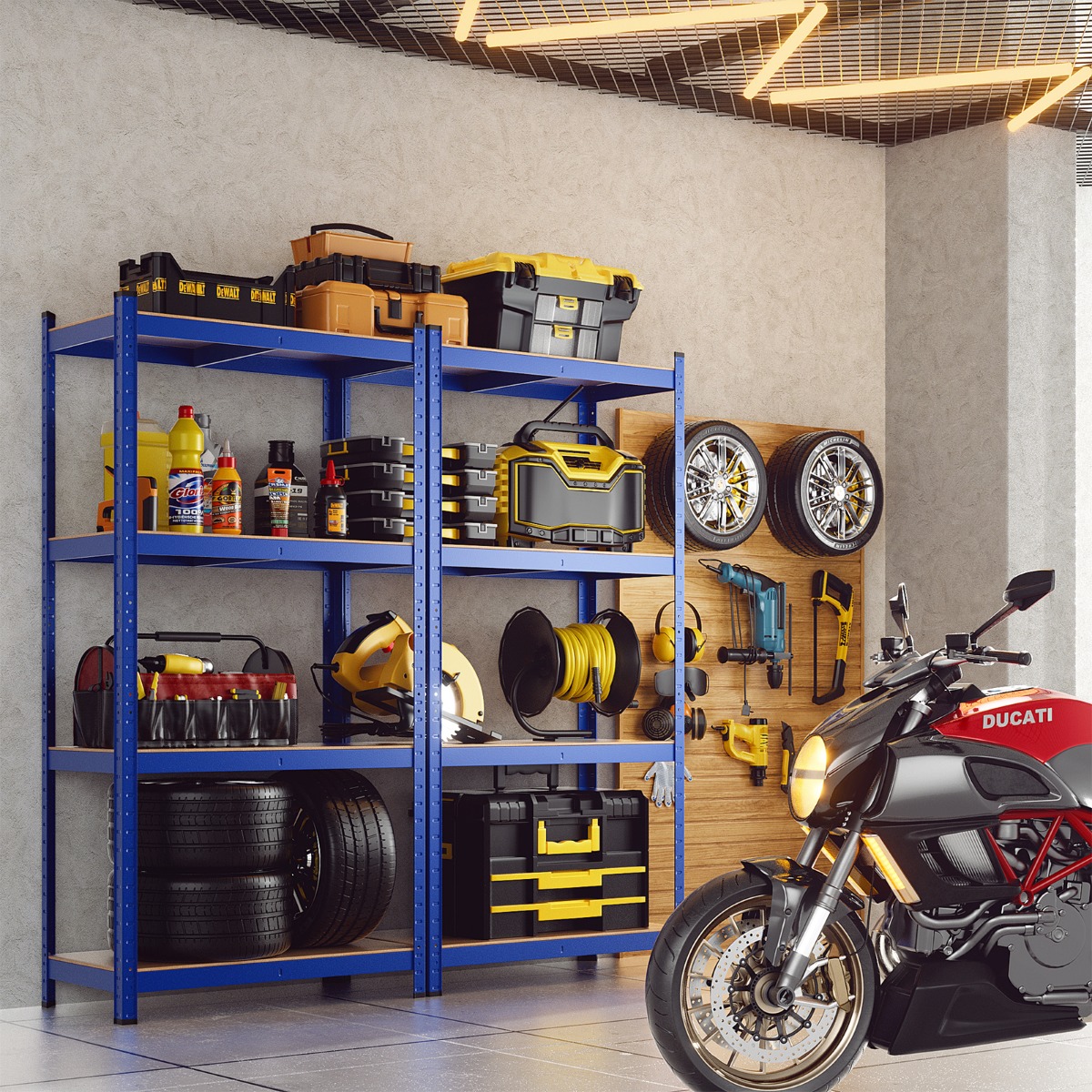 4 Ebenen Lagerregal mit Metallrahmen Schwerlastregal bis 720kg belastbar Metallregal Blau