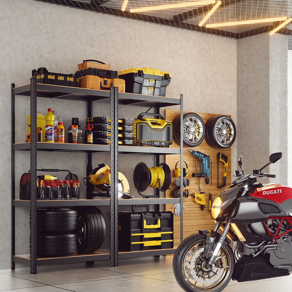 4 Ebenen Lagerregal mit Metallrahmen Schwerlastregal bis 720kg belastbar Metallregal Schwarz