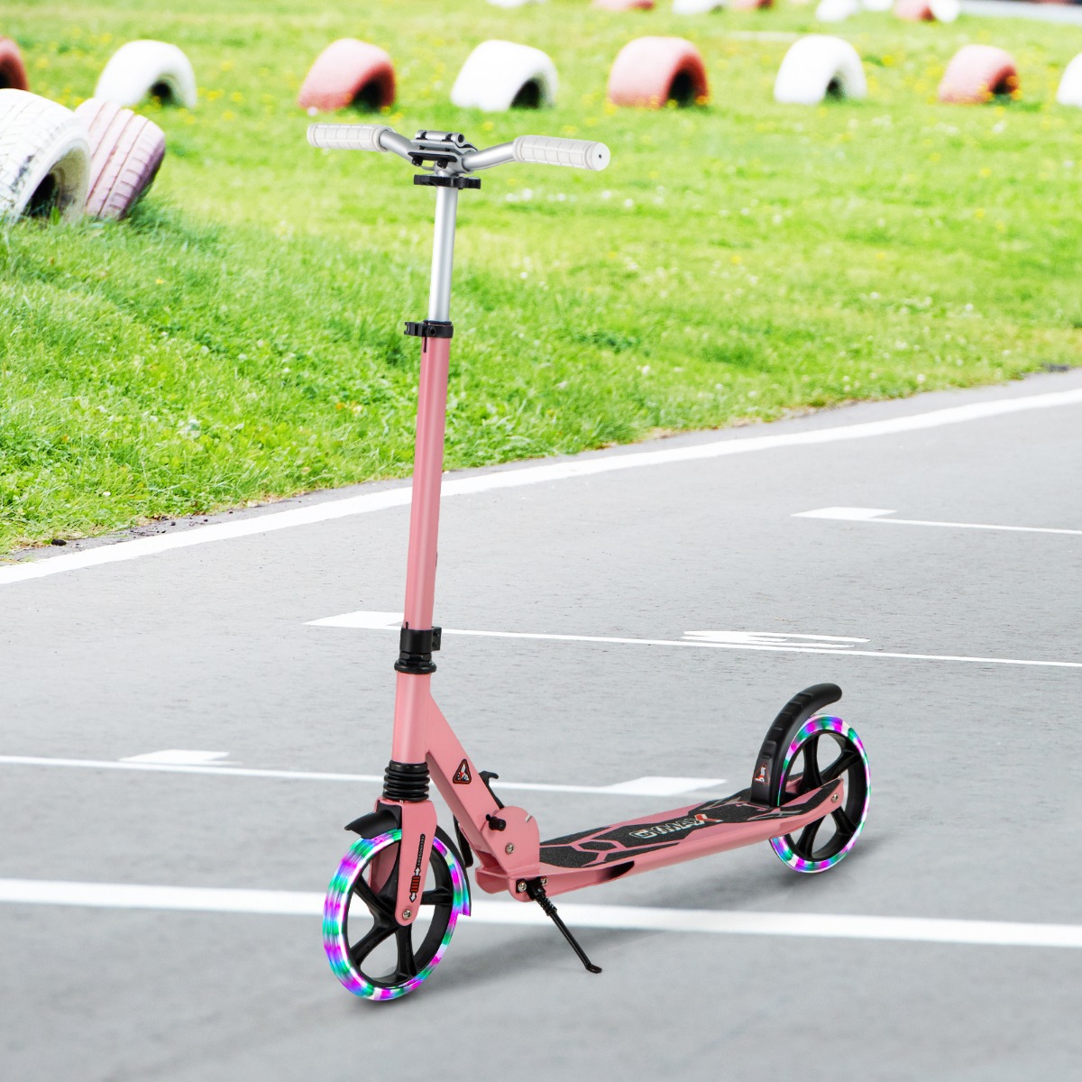 Kinder Roller klappbar mit Leuchten Scooter höhenverstellbar mit Tragegurt Rosa