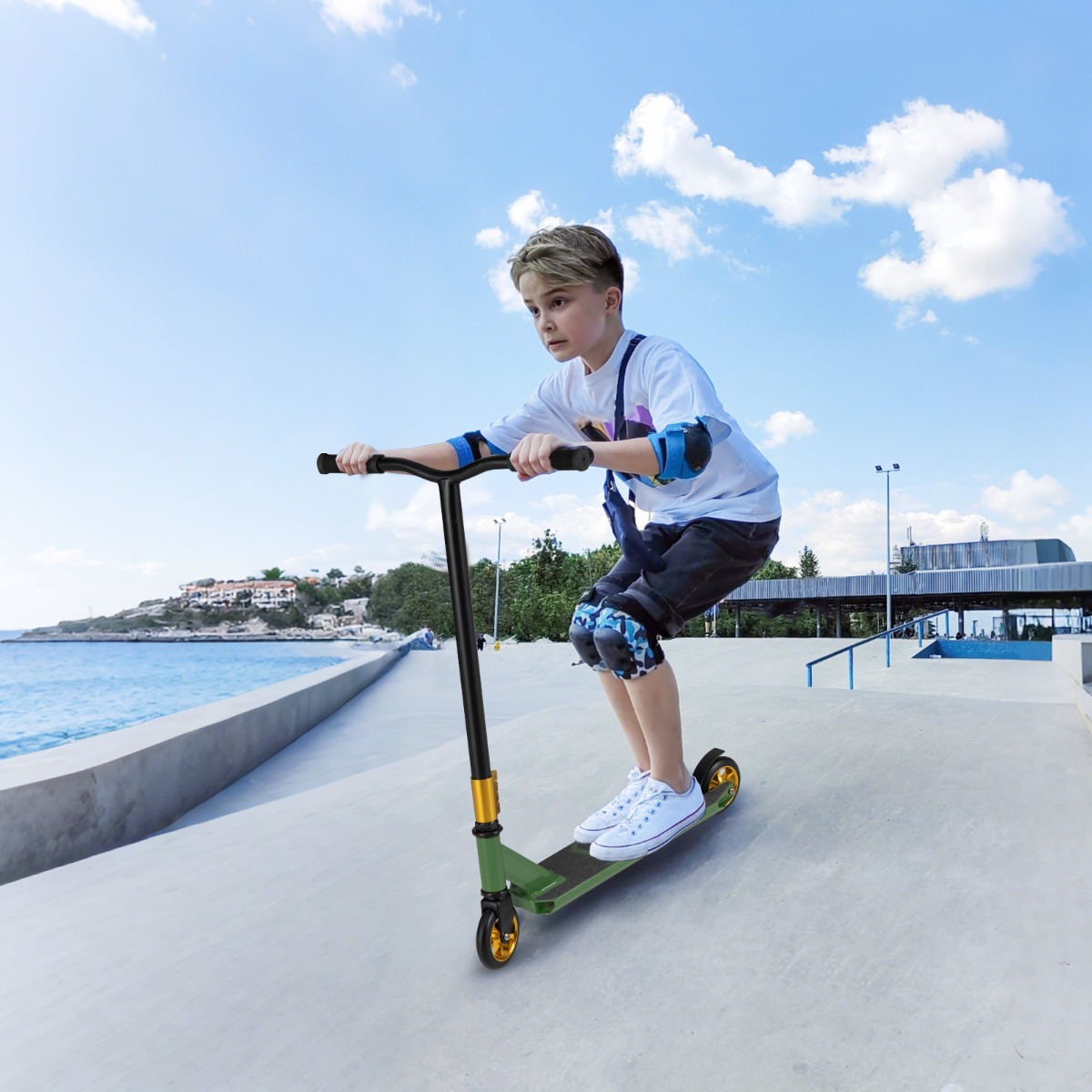 Stunt Scooter mit 360 Lenkung & PU Rädern & Aluminiumdeck Stuntscooter Funscooter Grün