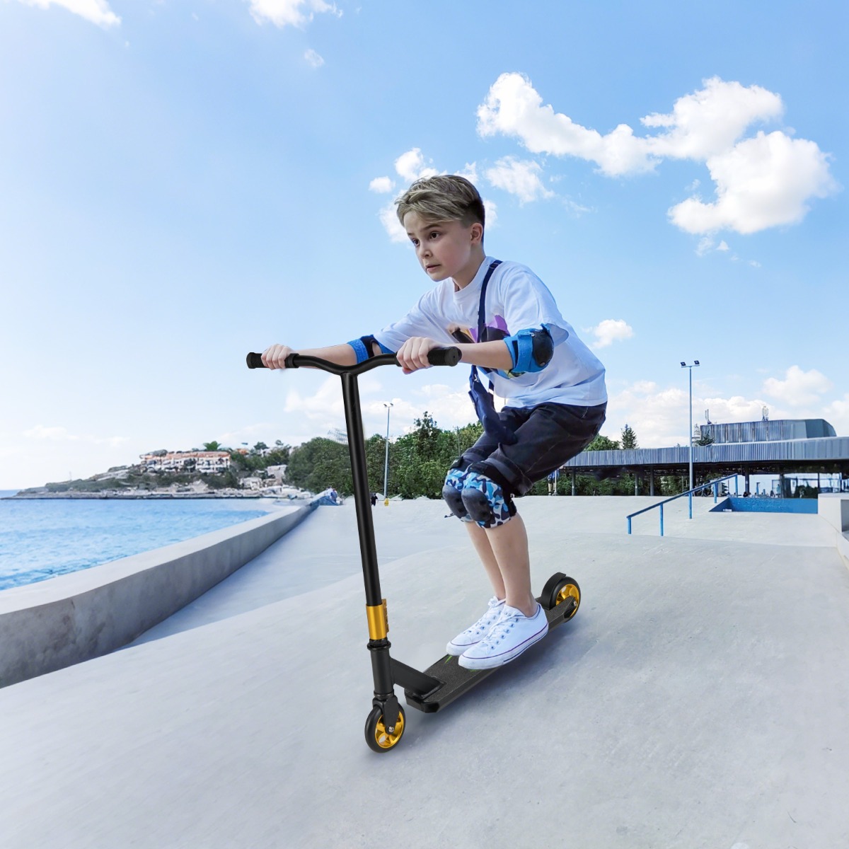 Stunt Scooter mit 360 Lenkung & PU Rädern & Aluminiumdeck Stuntscooter Funscooter Schwarz