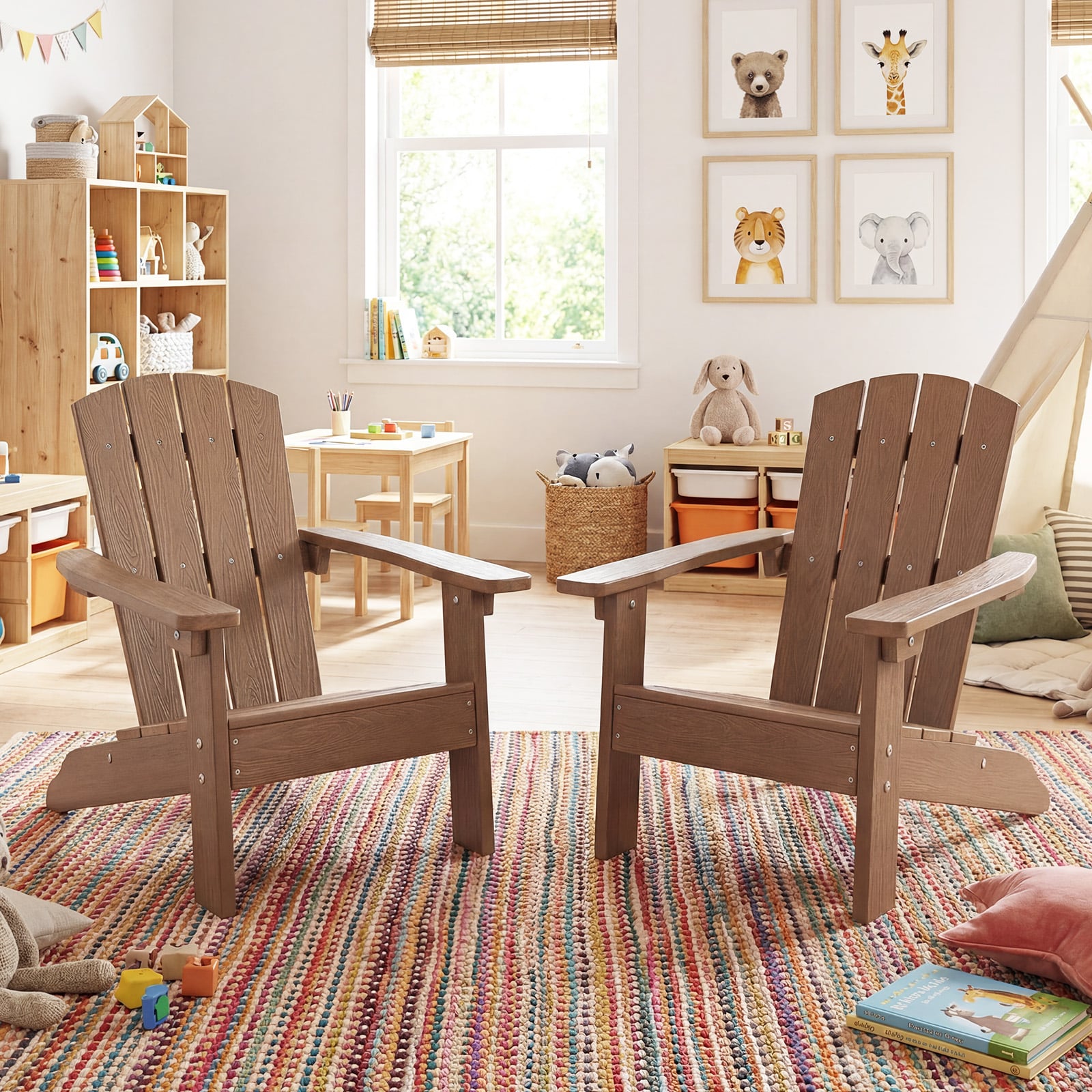 Kinder Adirondack Stuhl aus HIPS Gartenstuhl mit Ergonomischer Rückenlehne Braun