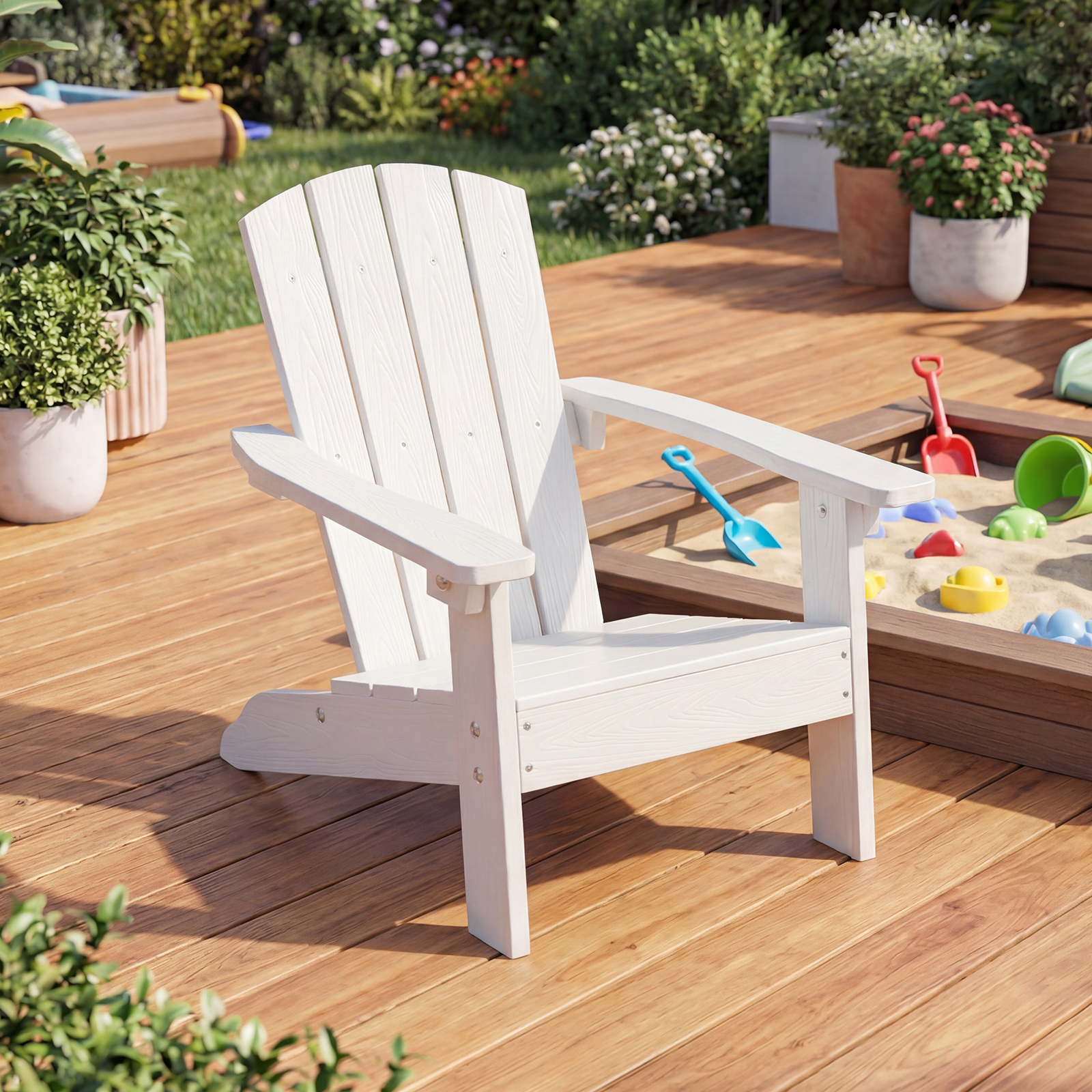 Kinder Adirondack Stuhl aus HIPS Gartenstuhl mit Ergonomischer Rückenlehne Weiß
