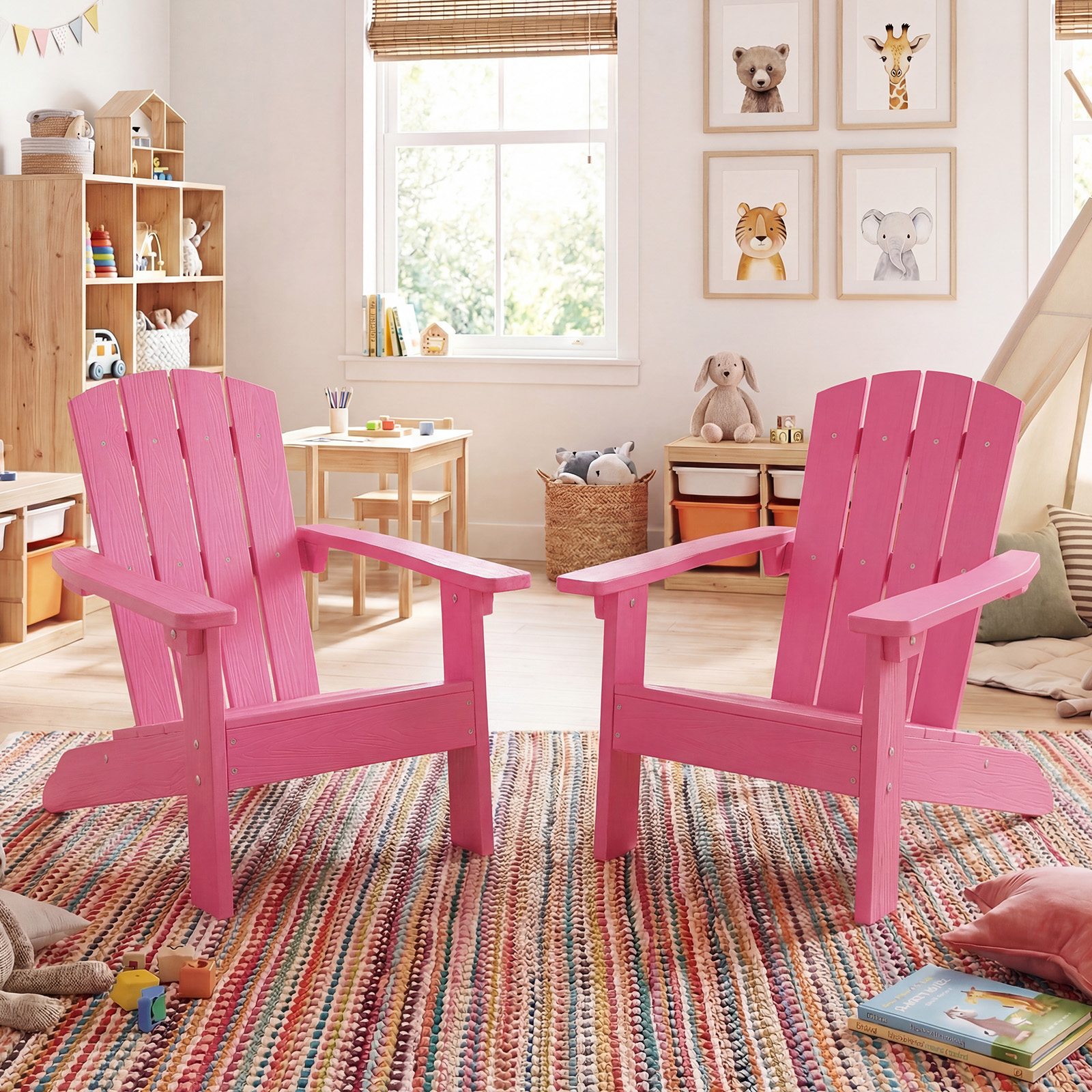 Kinder Adirondack Stuhl aus HIPS Gartenstuhl mit Ergonomischer Rückenlehne Rosa