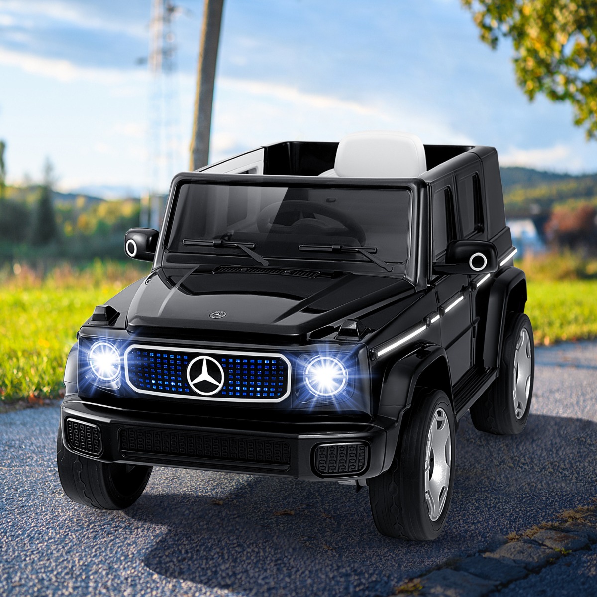 Kinder Mercedes-Benz Elektroauto mit 2,4G Fernbedienung & Scheinwerfer 12V Elektrofahrzeug Schwarz