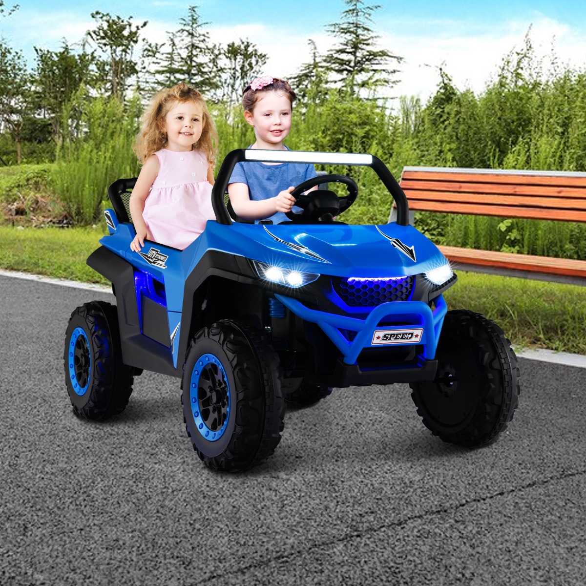 2 Sitzer 12V Kinderauto mit Musik und Scheinwerfer 118 x 74 x 71 cm-Blau