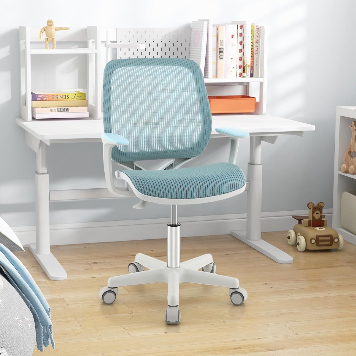 Kinder Schreibtischstuhl mit 43-55cm Verstellbarer Sitzhöhe Ergonomischer Kinderdrehstuhl auf Rollen