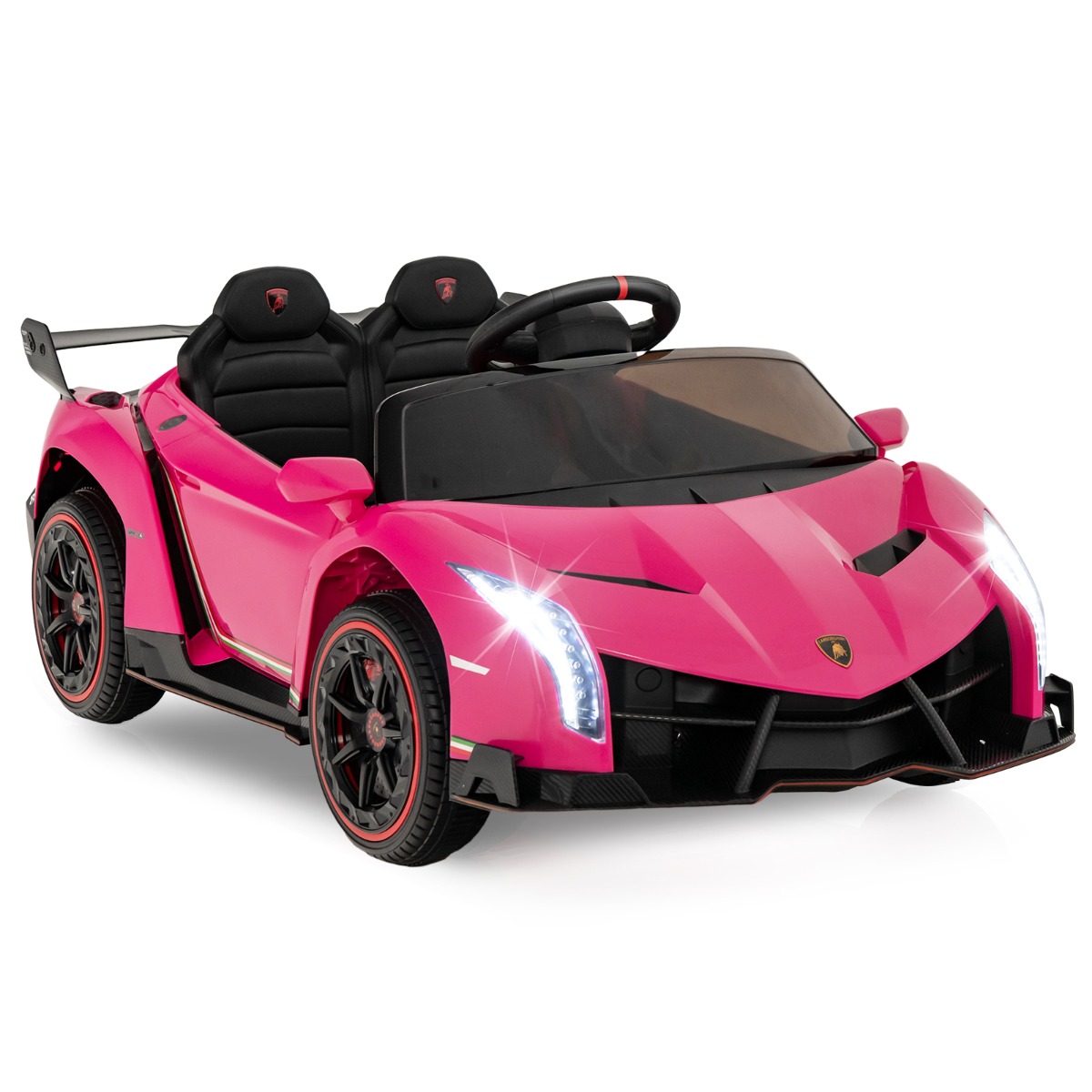 Kinder Lamborghini Elektroauto mit Fernbedienung & LED Scheinwerfer & Hupe & Musik Kinderauto Rosa